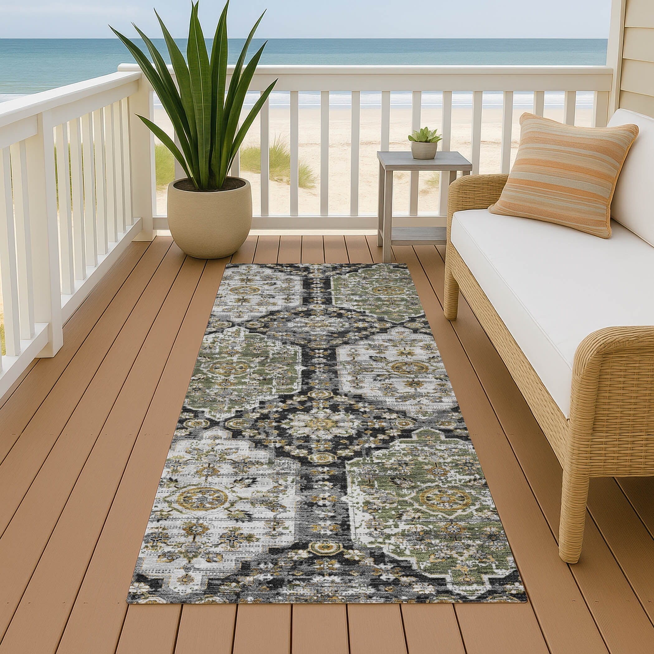 Machine Washable Indoor Outdoor Traditional Kiowa Chantille Rug