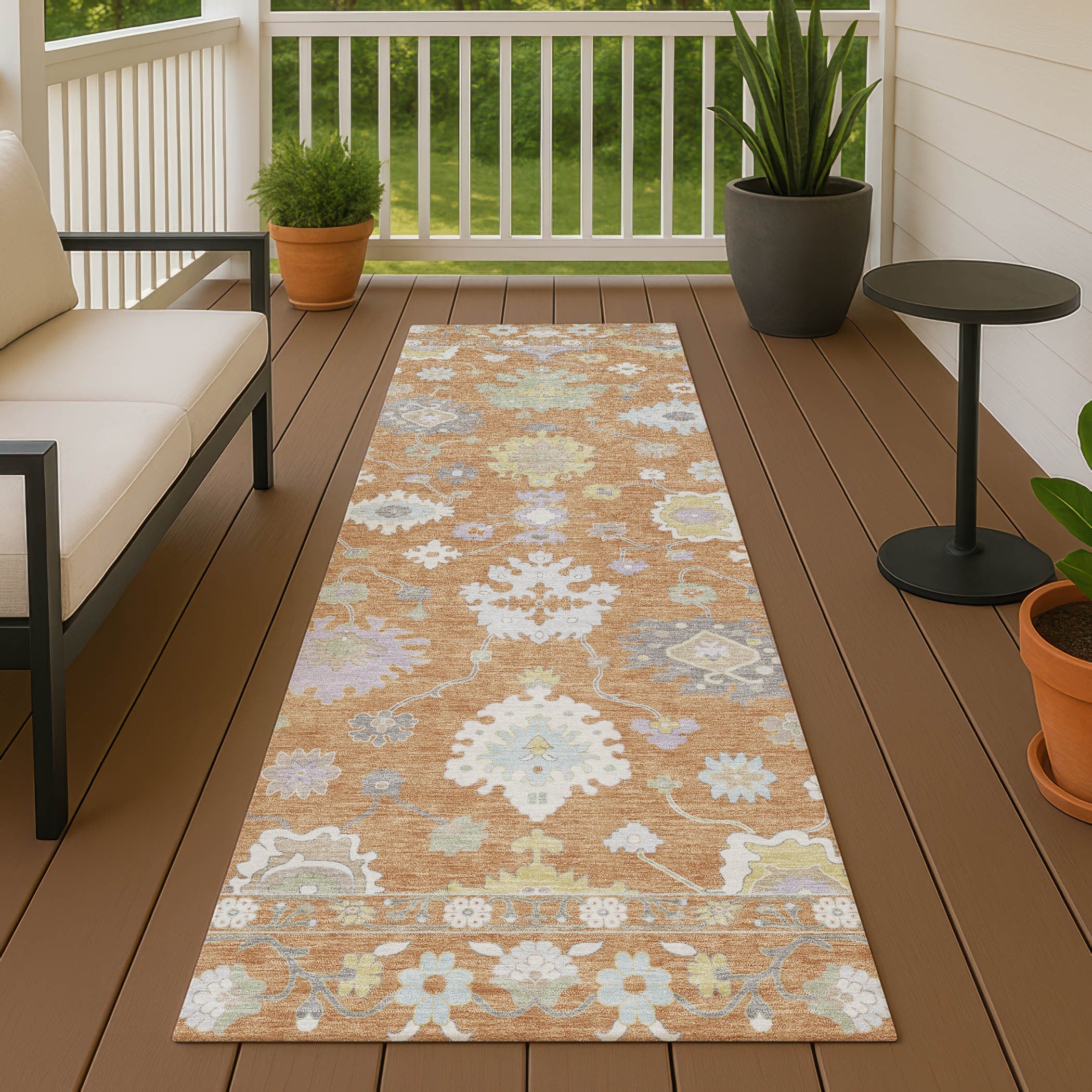 Machine Washable Indoor Outdoor Traditional Paonia Chantille Rug