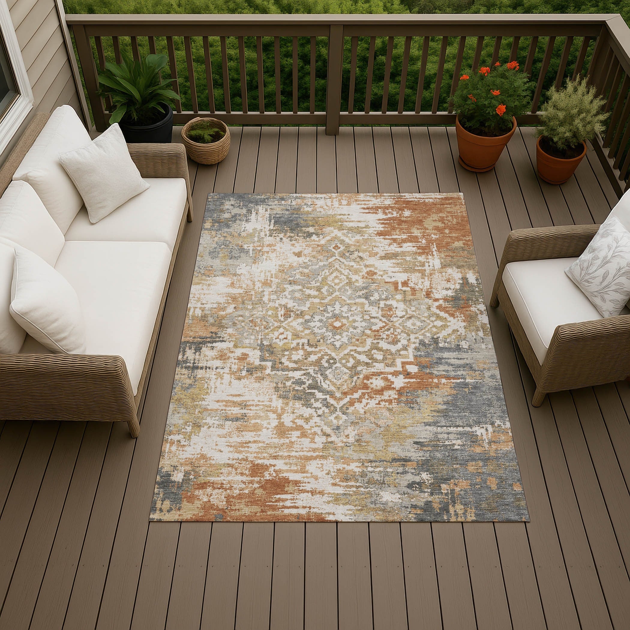 Machine Washable Indoor Outdoor Traditional Sader Chantille Rug