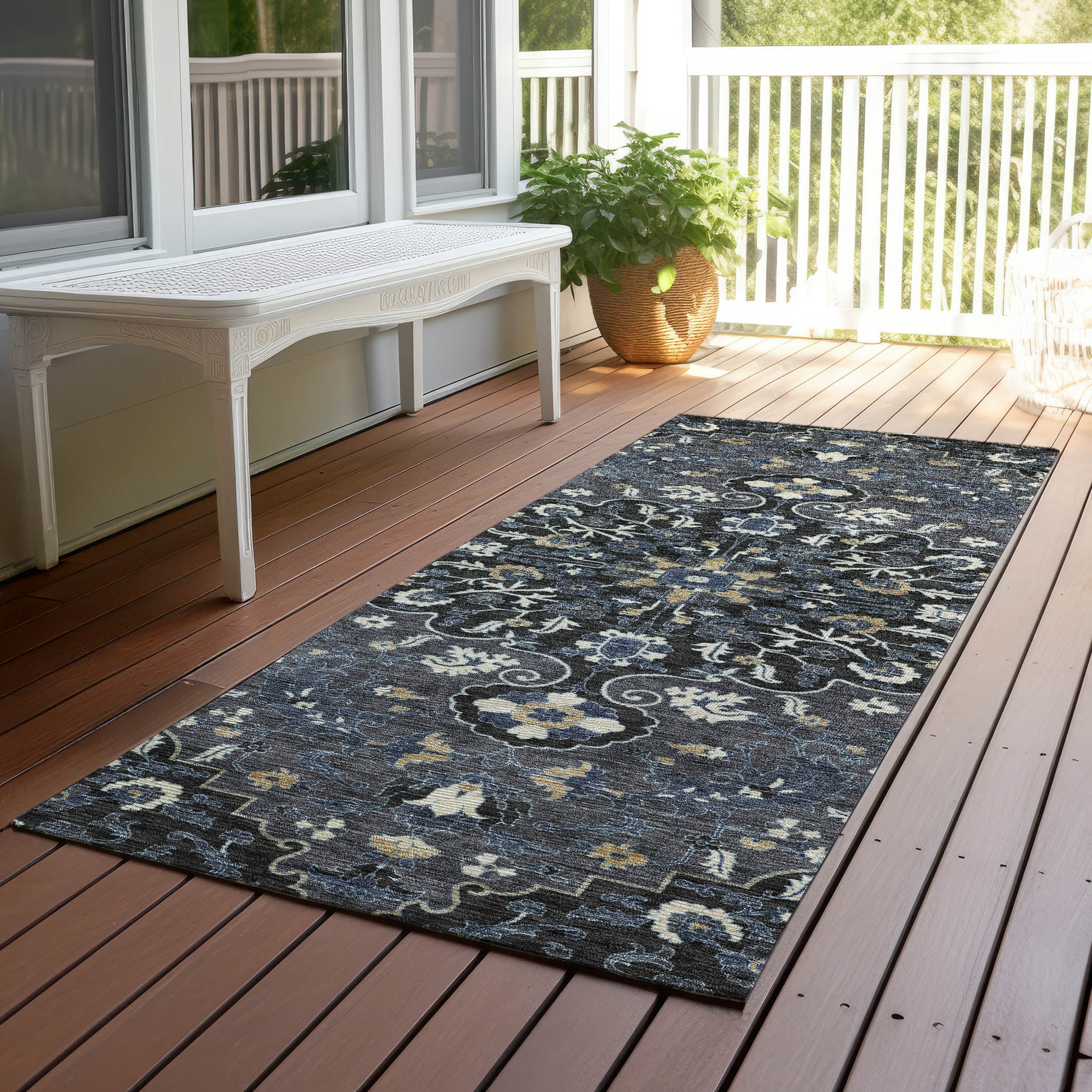 Machine Washable Indoor Outdoor Traditional Savannah Chantille Rug