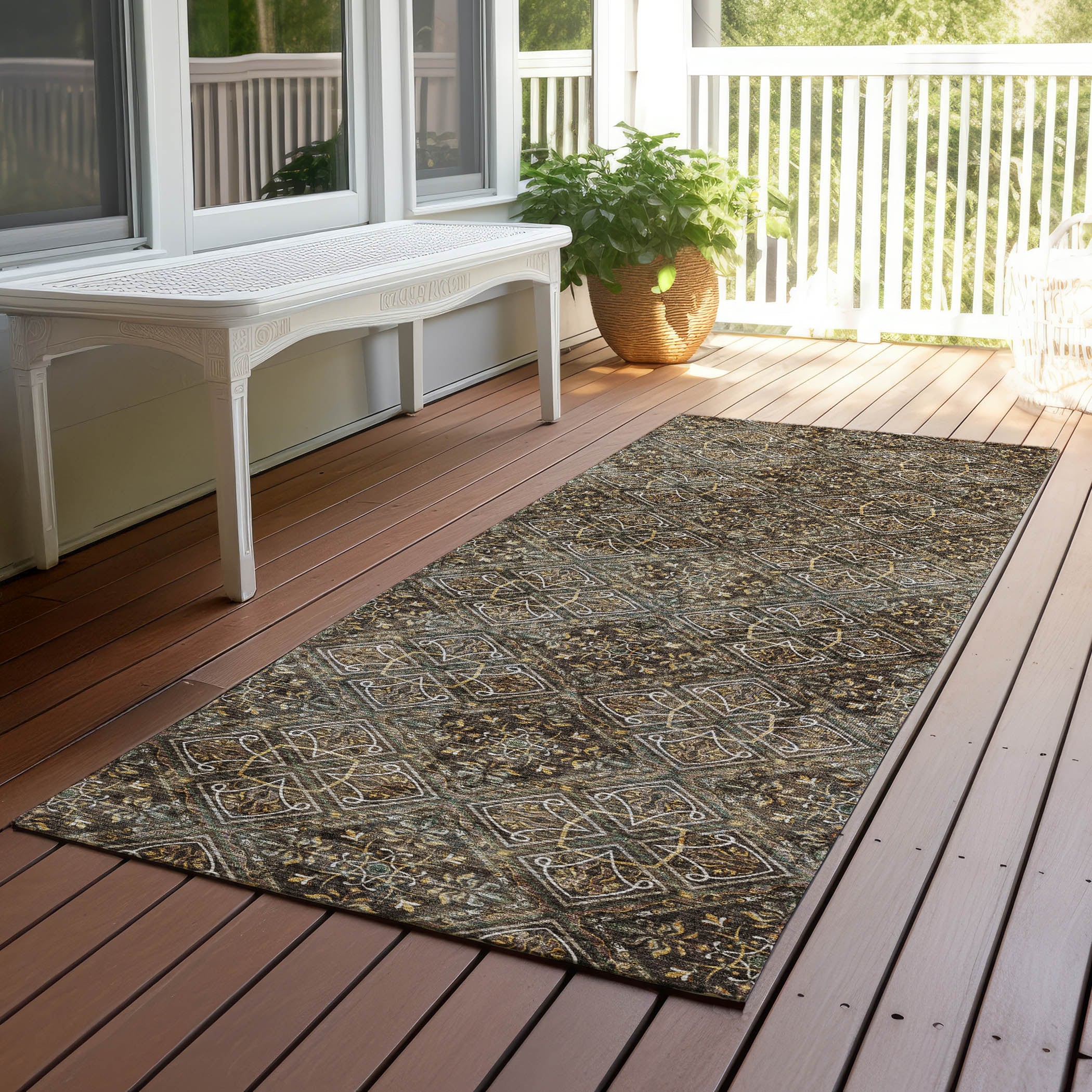 Machine Washable Indoor Outdoor Trellis Vilas Chantille Rug