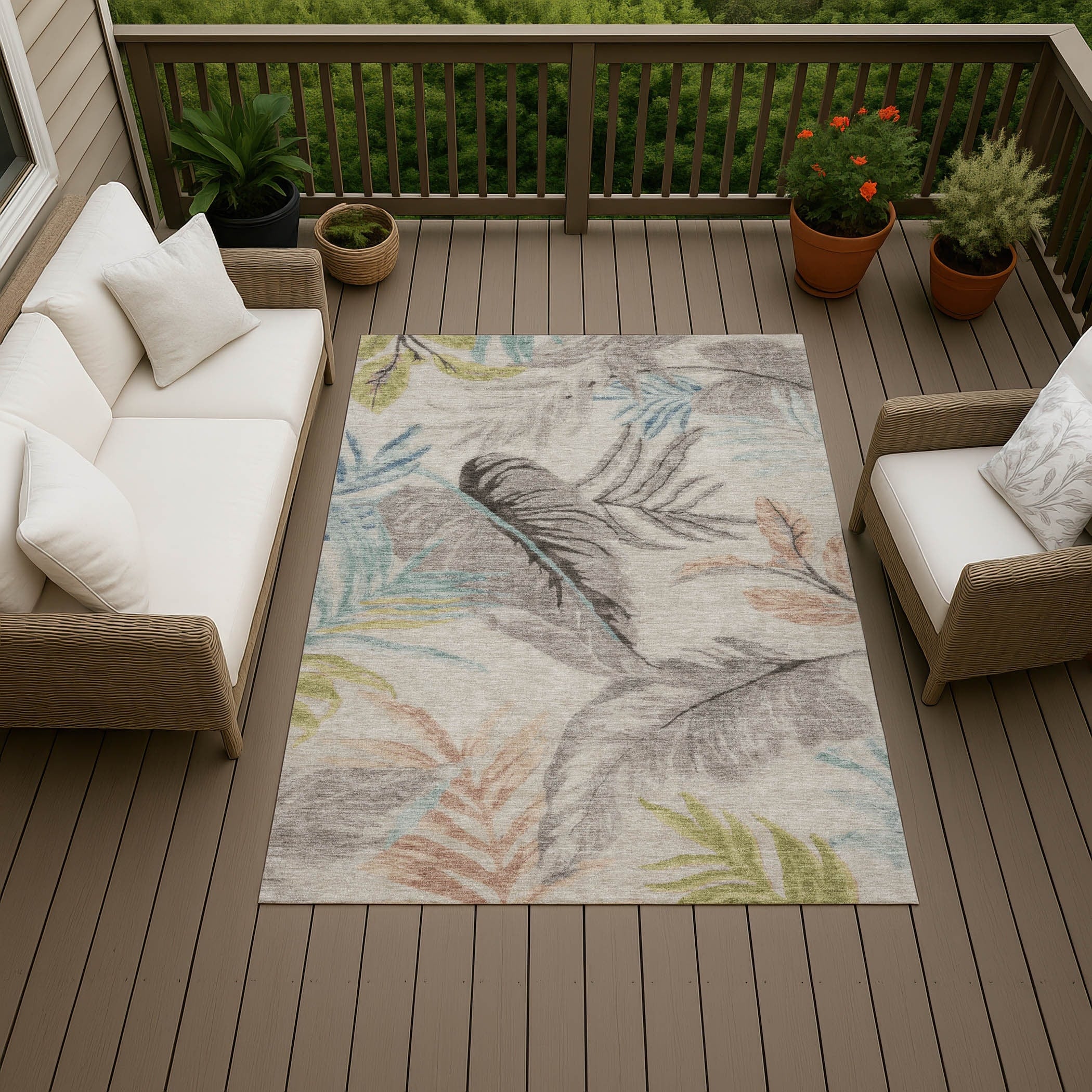 Machine Washable Indoor Outdoor Tropical Bali Chantille Rug