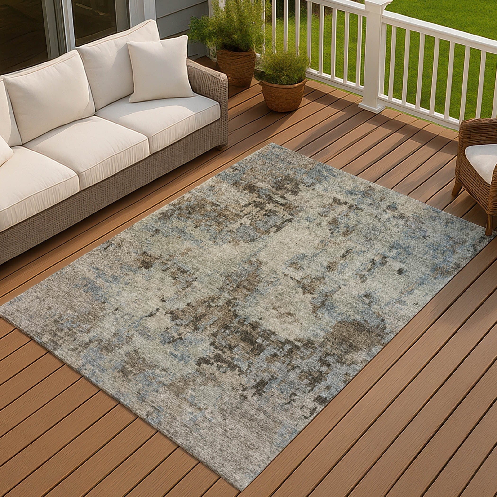 Machine Washable Indoor Outdoor Vintage Abstract Chantille Rug
