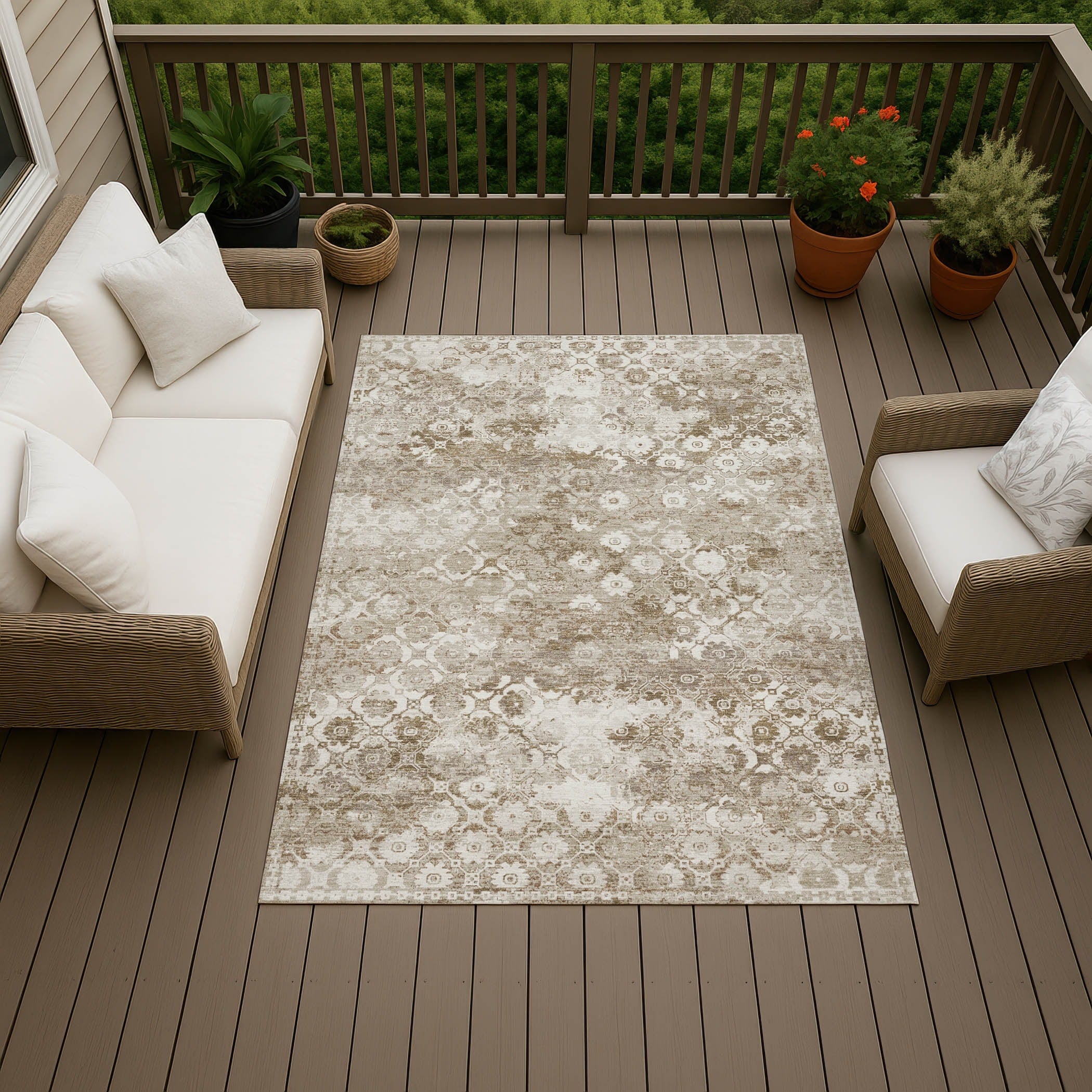Machine Washable Indoor Outdoor Vintage Modern Chantille Rug