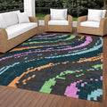 Machine Washable Indoor Outdoor Wave Pixels Chantille Rug