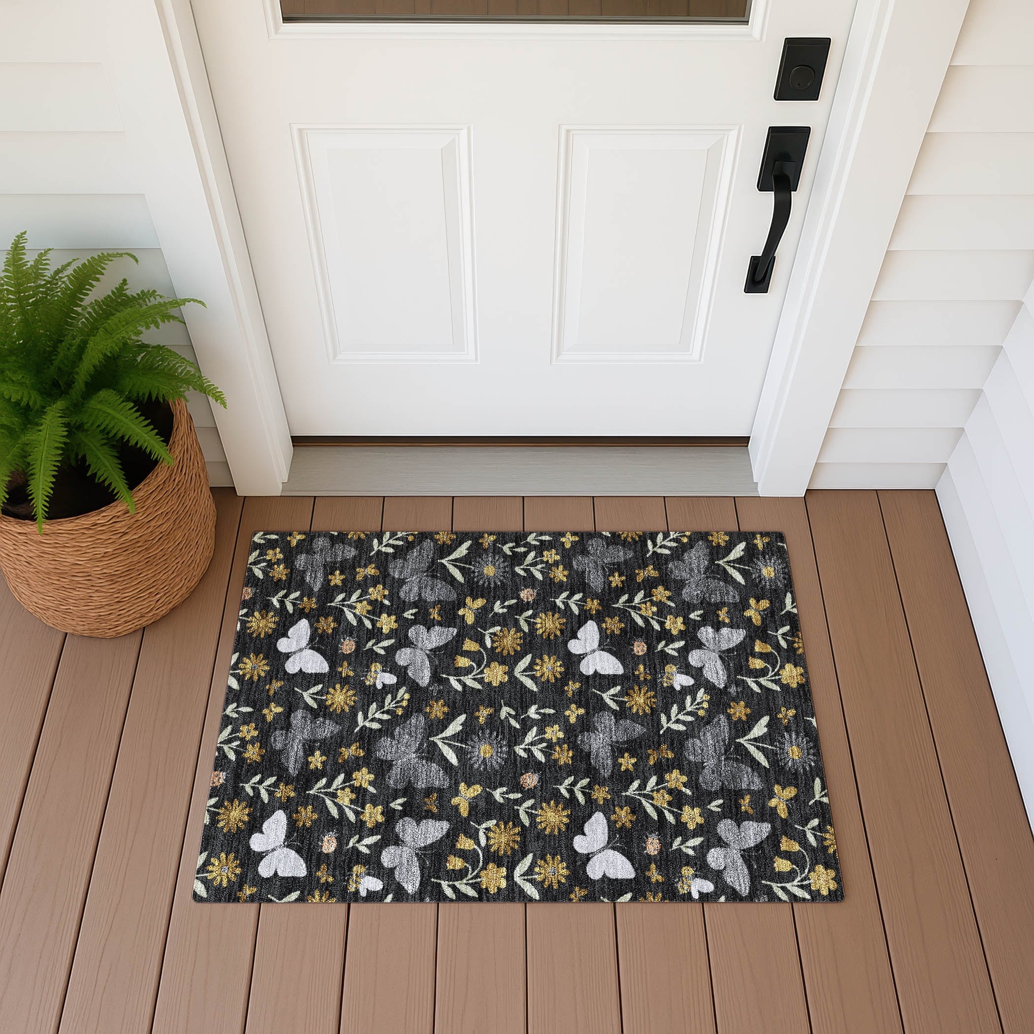 Machine Washable Indoor Outdoor Whimsy Butterfly Chantille Rug