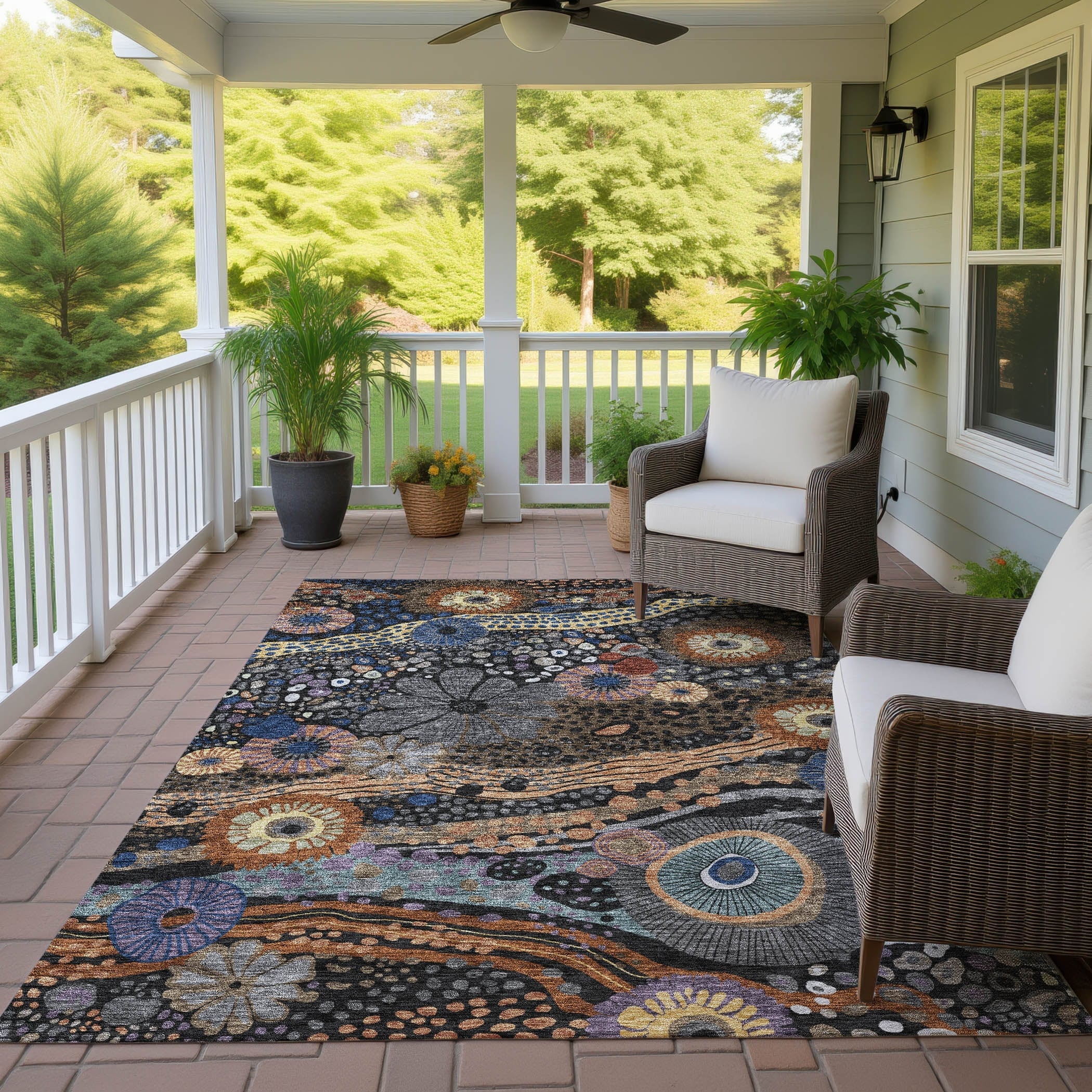 Machine Washable Indoor Outdoor Whimsy Floral Chantille Rug