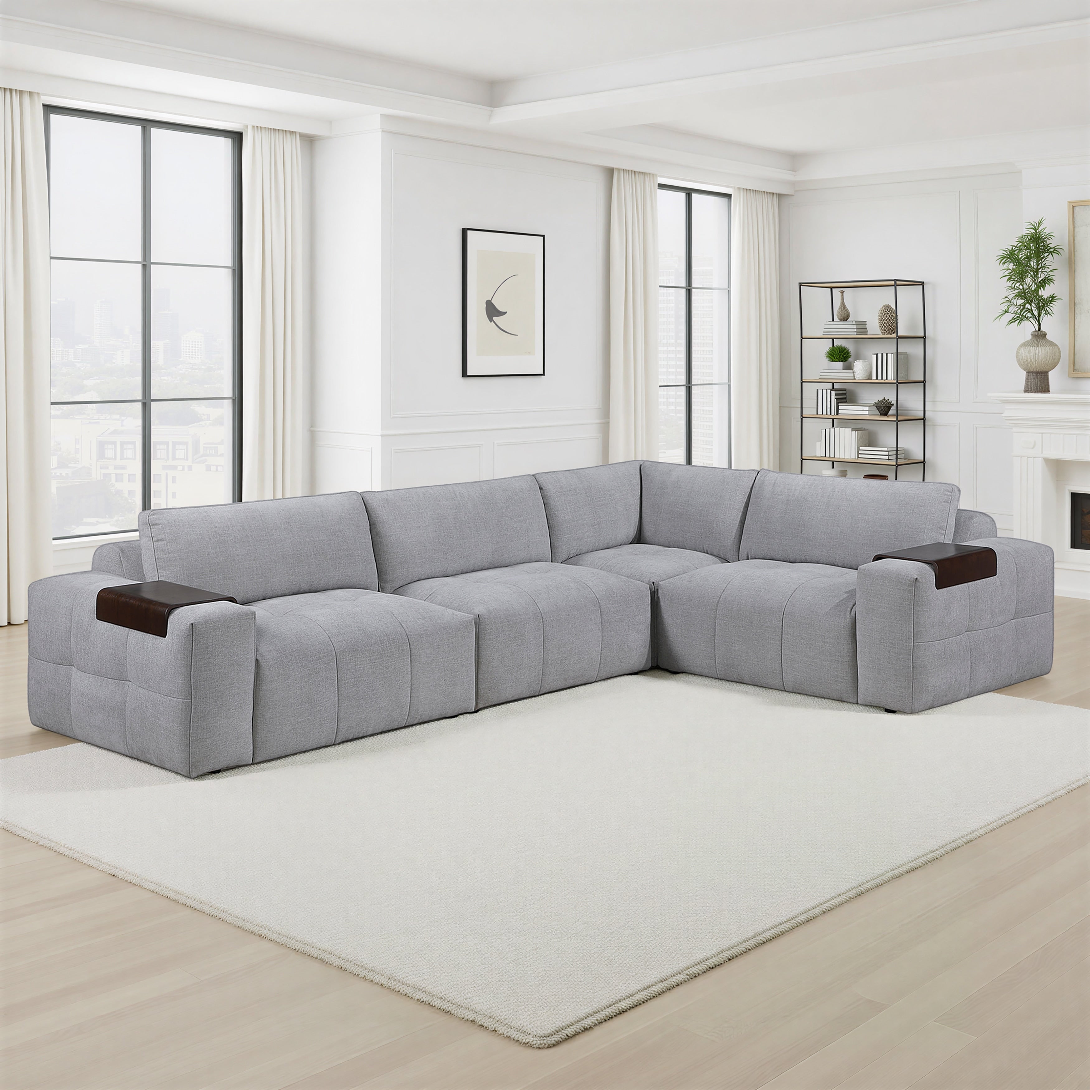 Mackay 143 Textured 4 Piece Modular Sectional Sofa With Armrest Tray