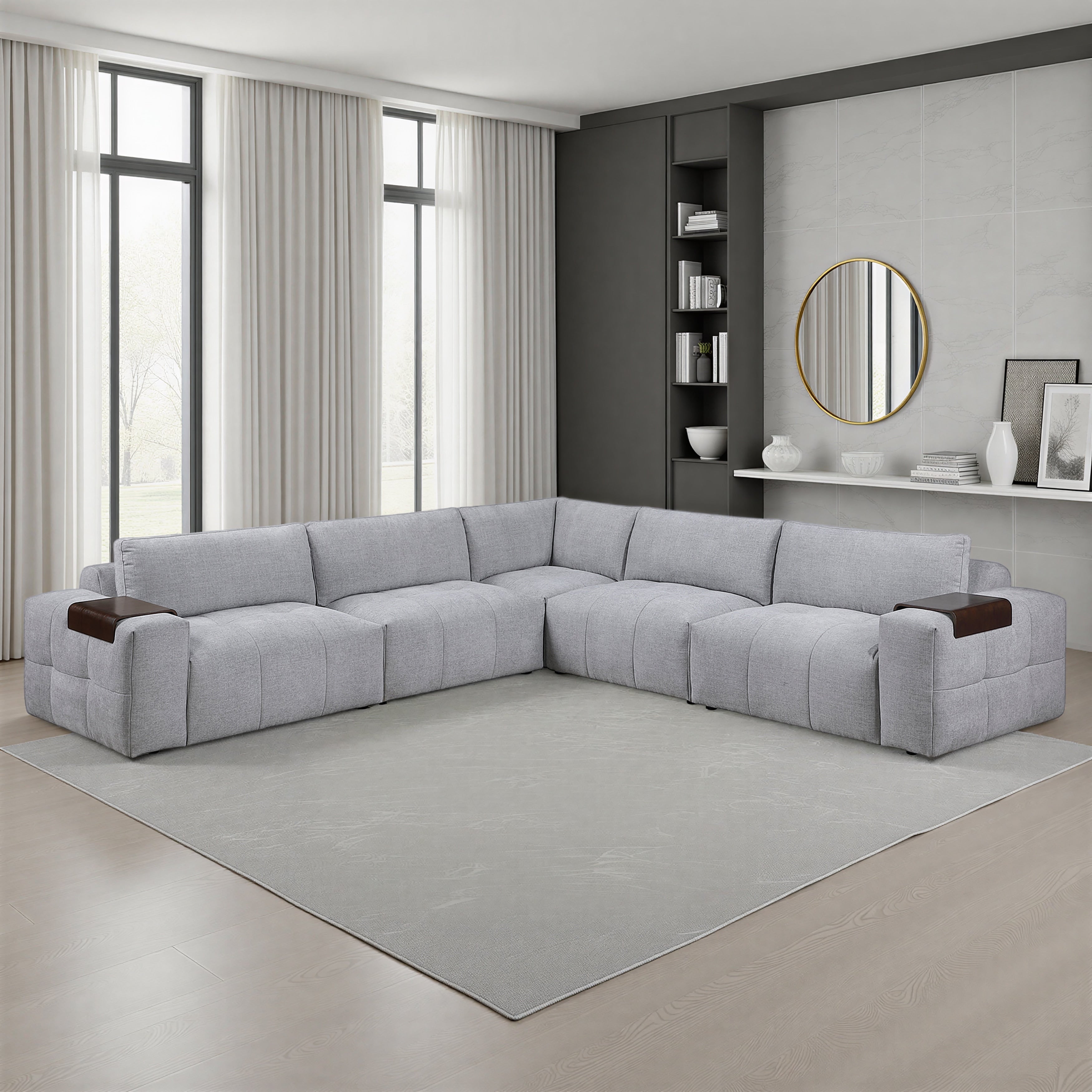 Mackay 143 Textured 5 Piece Modular Sectional Sofa With Armrest Tray