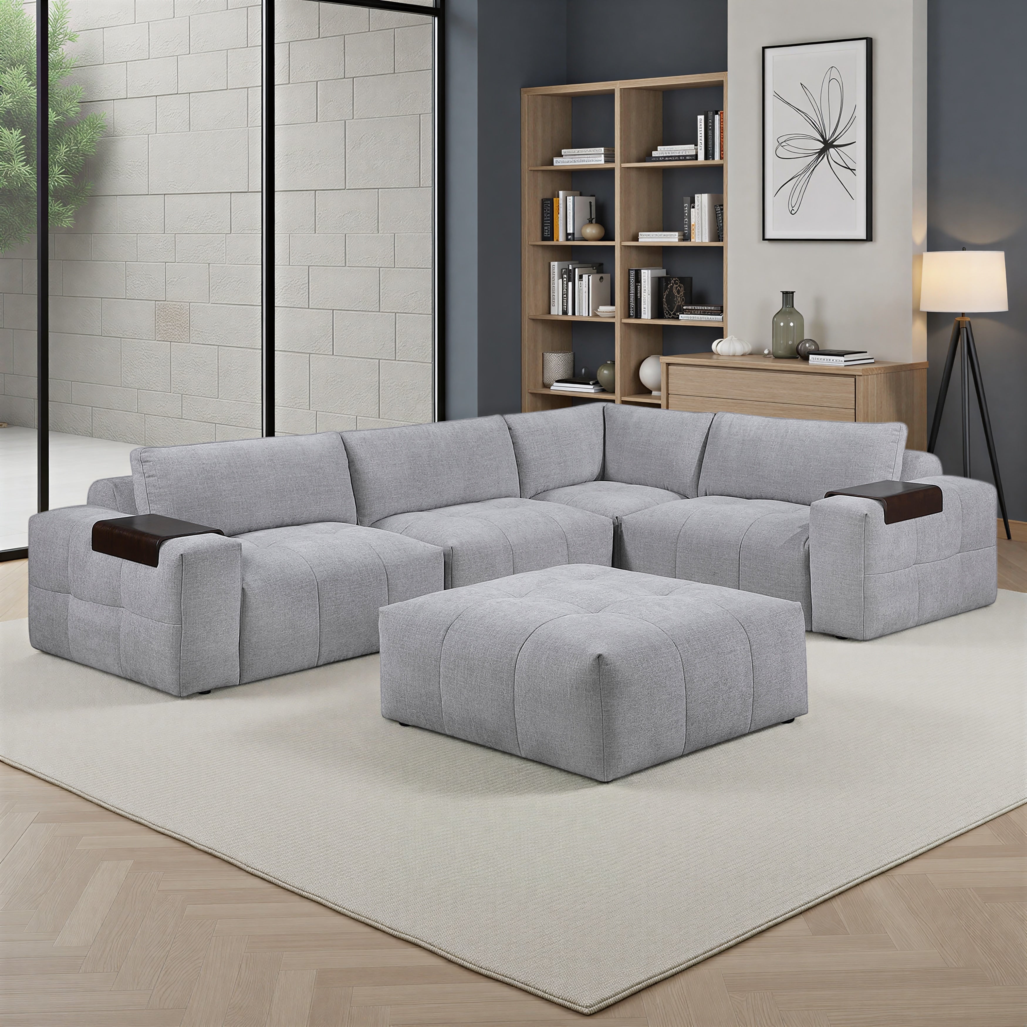 Mackay 143 Textured 5 Piece Modular Sectional Sofa With Ottoman