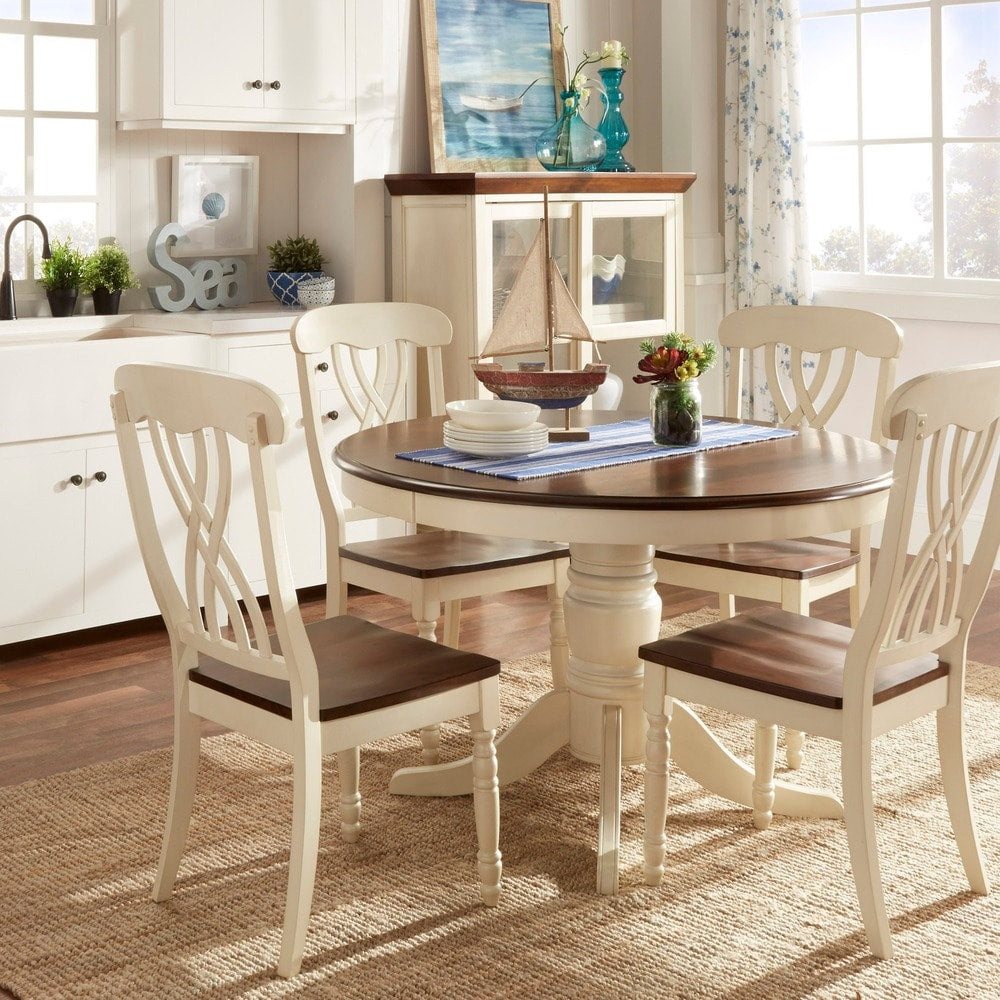 Mackenzie Country Style Two Tone Round Scroll Back Dining Set By Inspire Q Classic