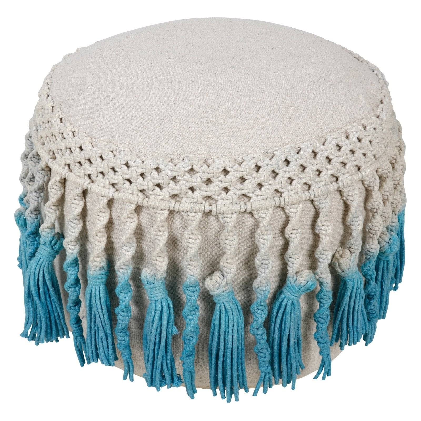 Macrame Pouf With Blue Ombre