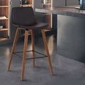 Maddie Mid Century Modern Barstool In Walnut Wood Finish With Black Powder Coated Finish And Brown Faux Leather