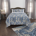 Maddux Place Blue Hand Quilted Cotton Reversible 3 Piece Quilt Set