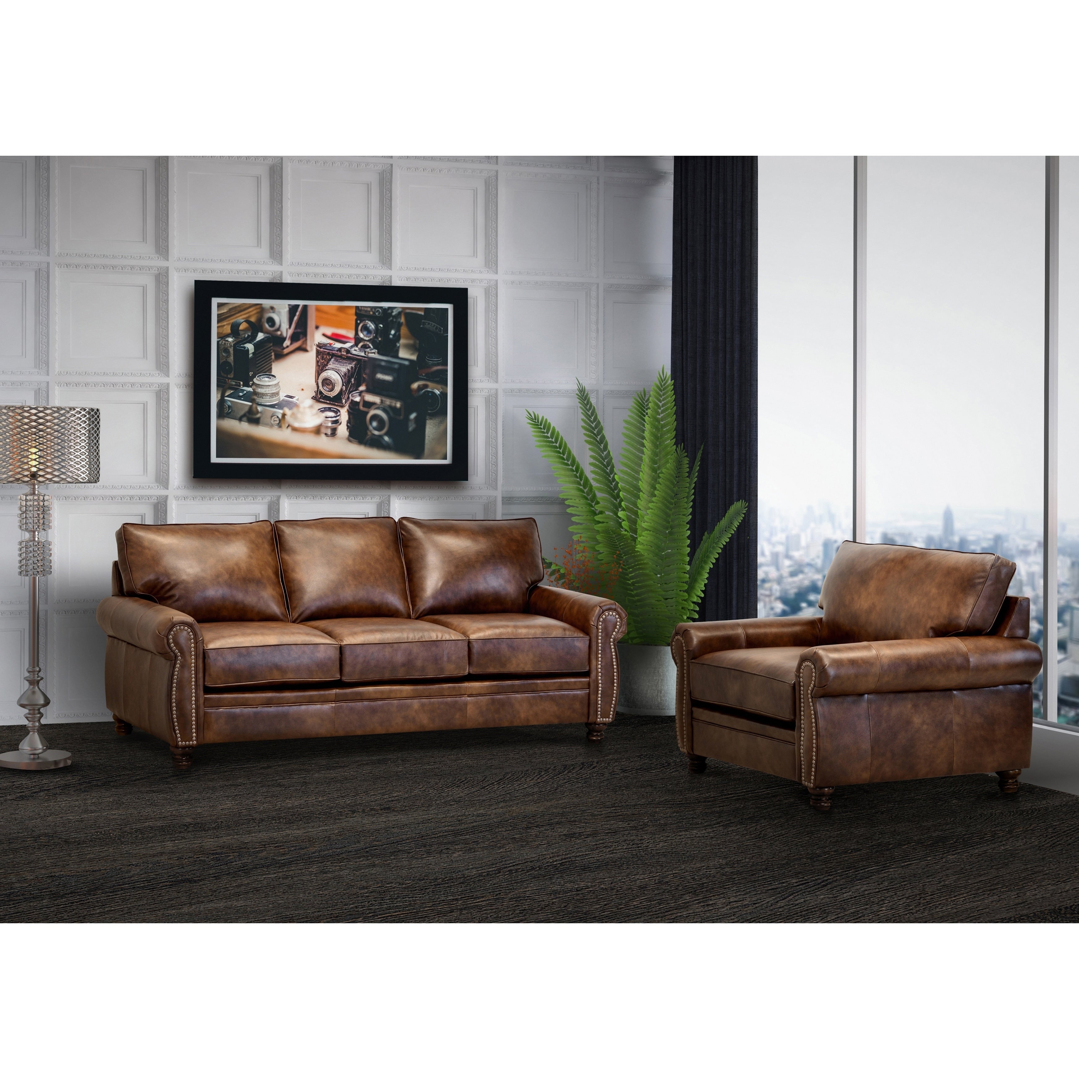 Made In Usa Cabot Brown Top Grain Leather Sofa And Chair