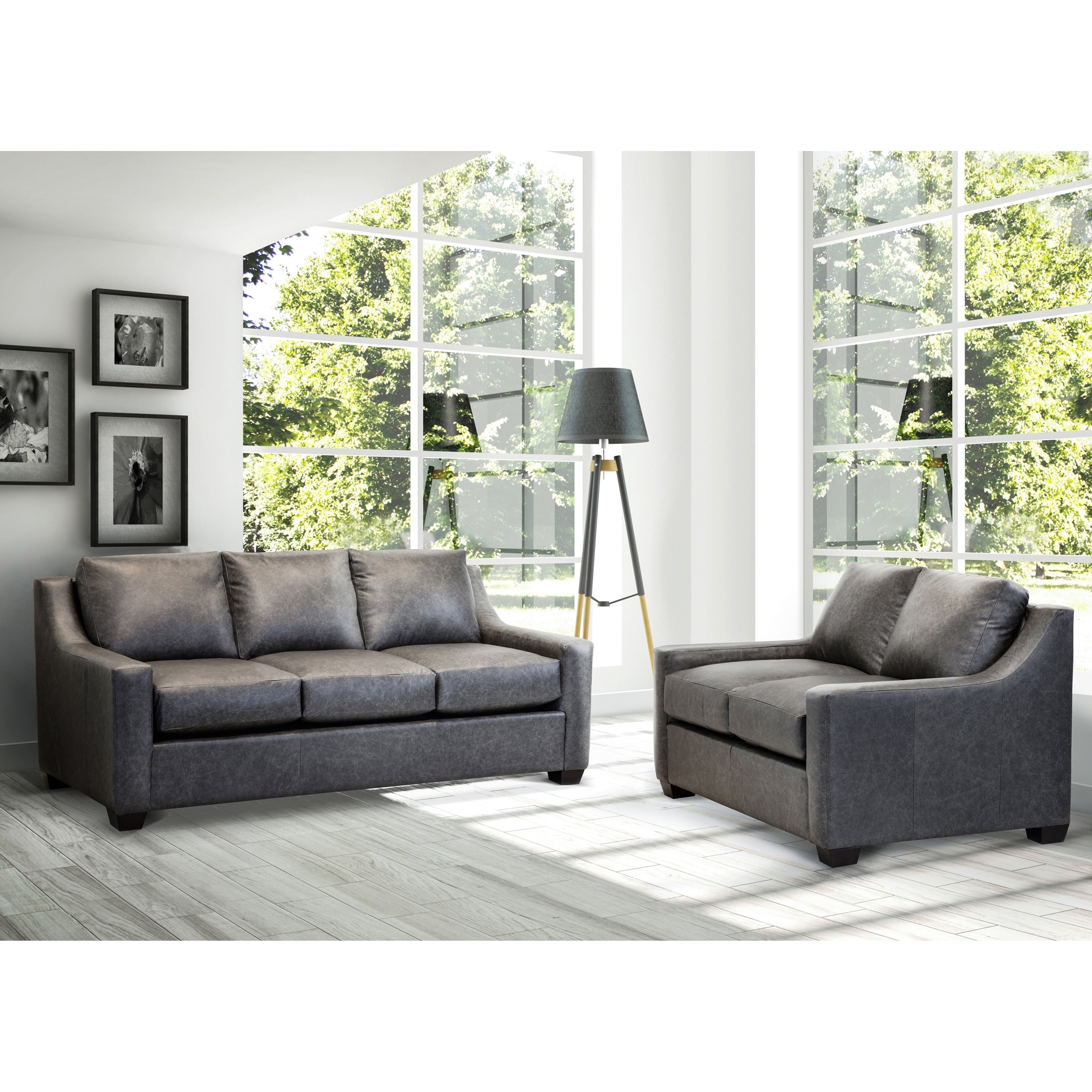 Made In Usa Idris Distressed Grey Top Grain Leather Sofa And Loveseat