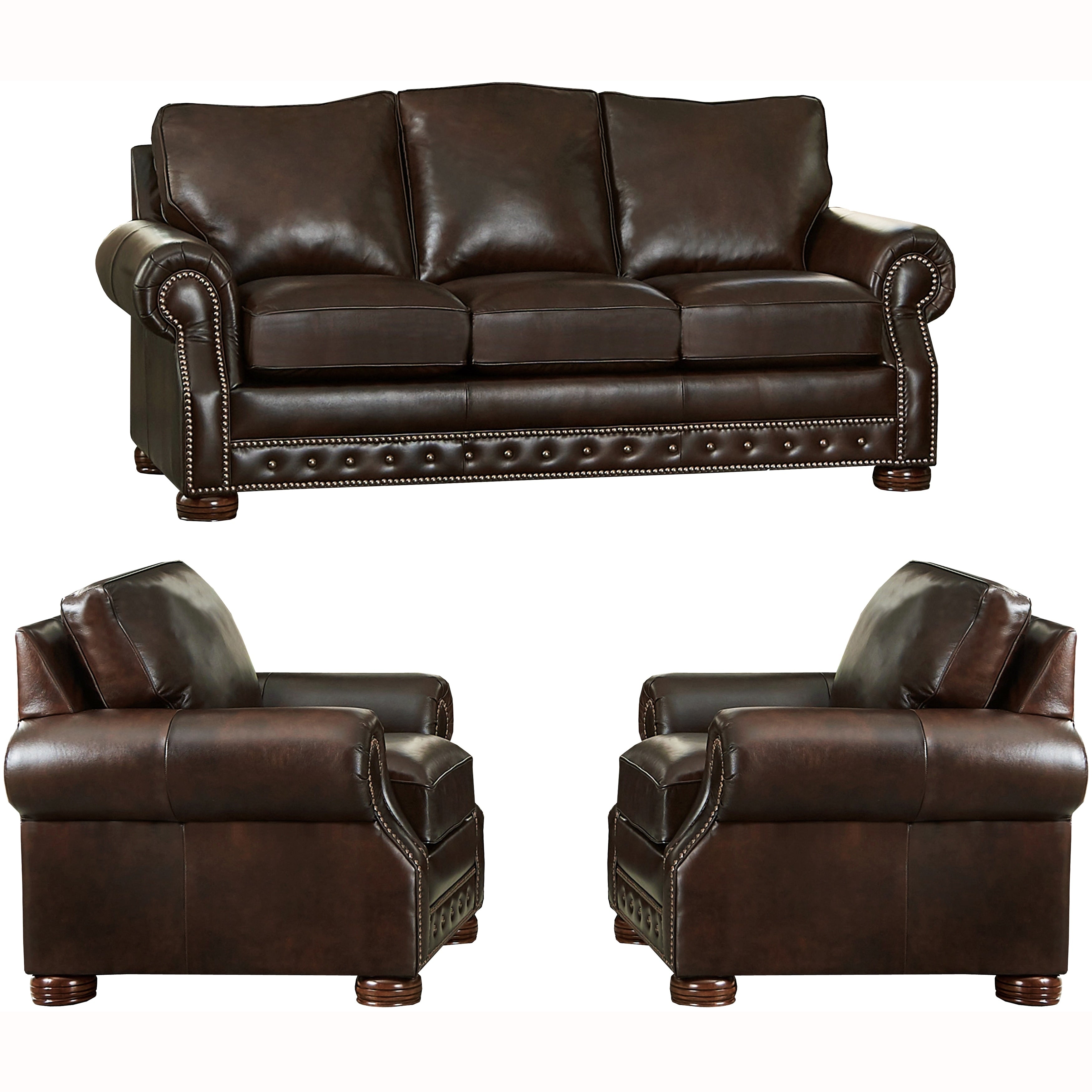 Made In Usa Porto Top Grain Leather Sofa Bed And Two Chairs
