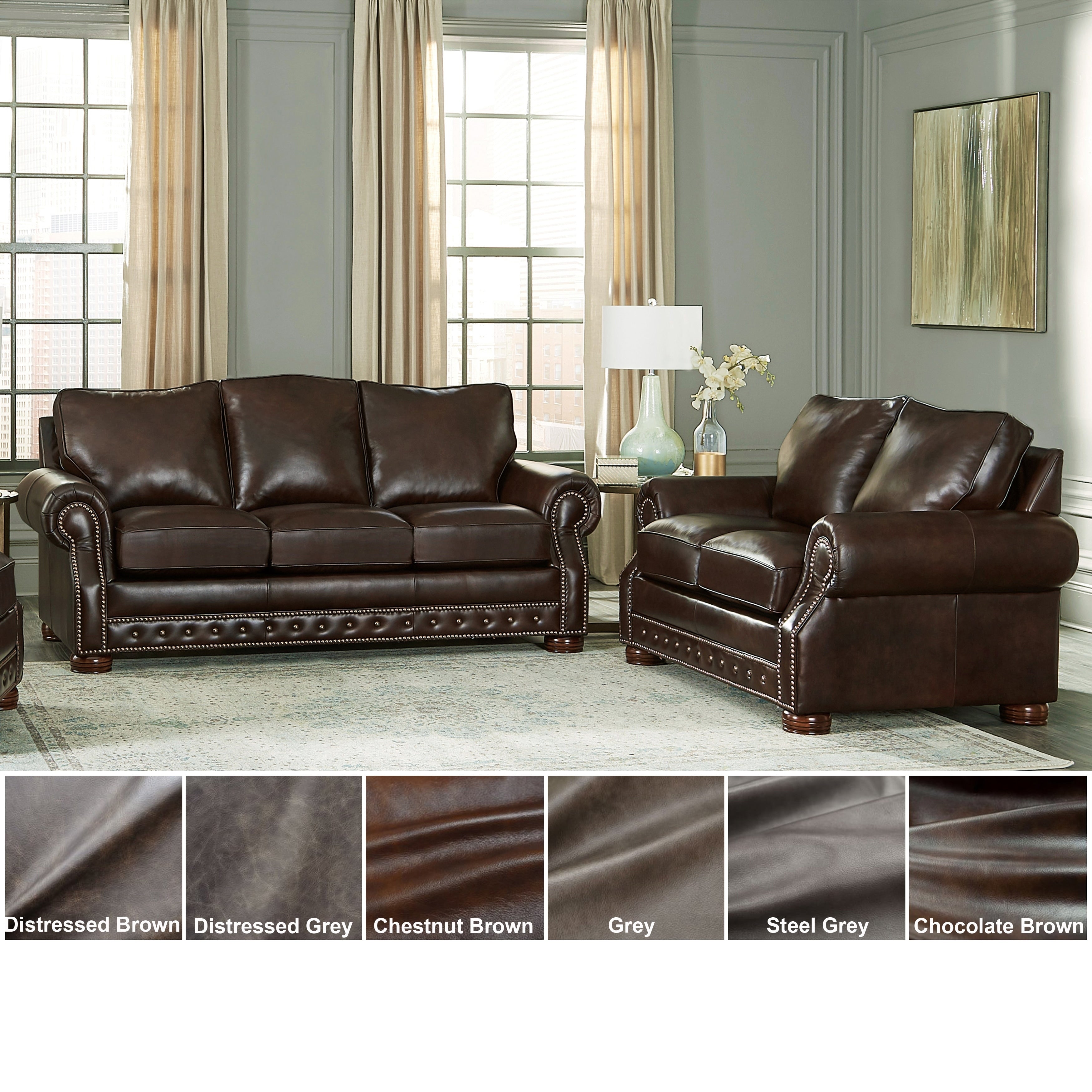 Made In Usa Porto Top Grain Leather Sofa And Loveseat