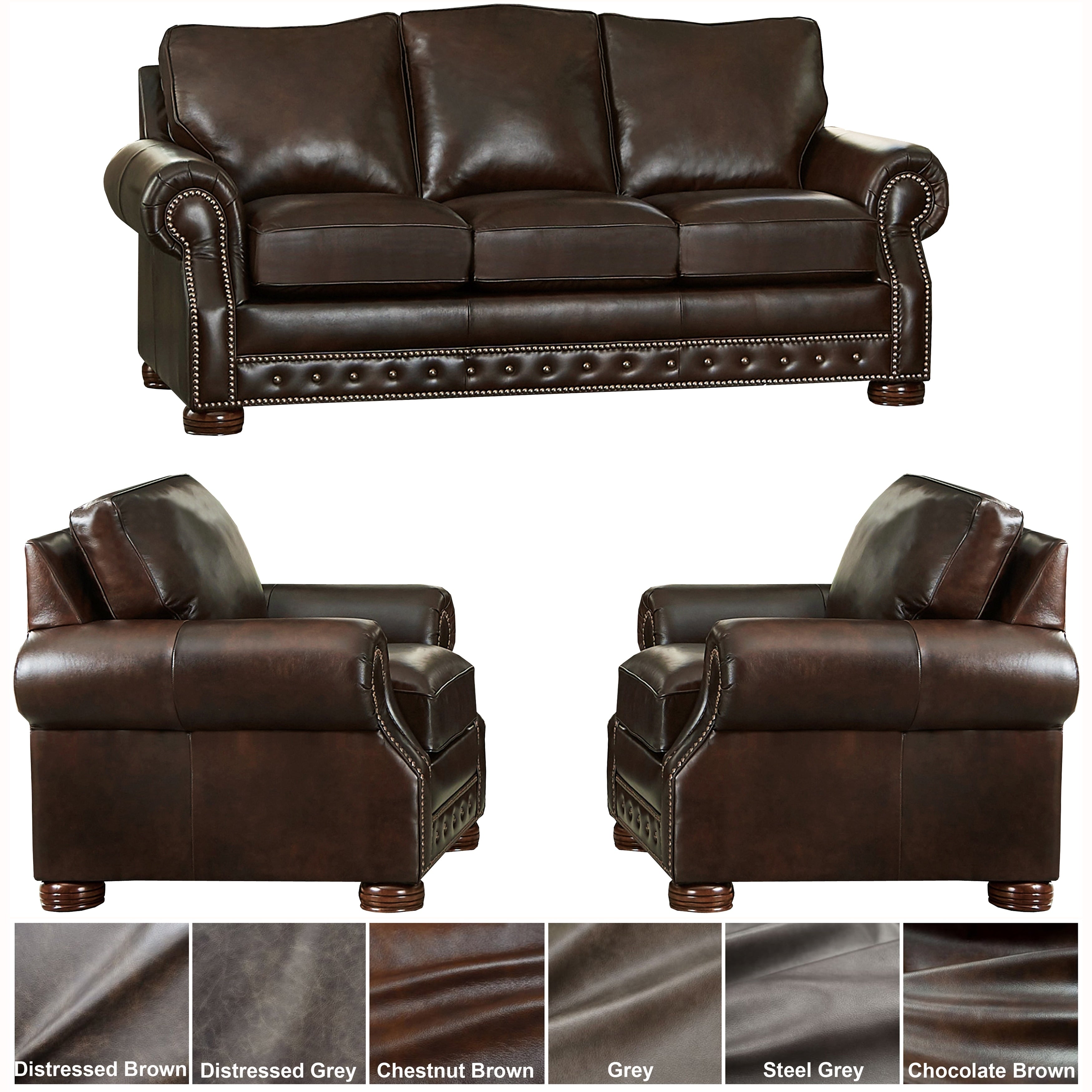 Made In Usa Porto Top Grain Leather Sofa And Two Chairs
