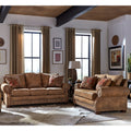 Made In Usa Rancho Rustic Brown Buckskin Fabric Sofa Bed And Loveseat