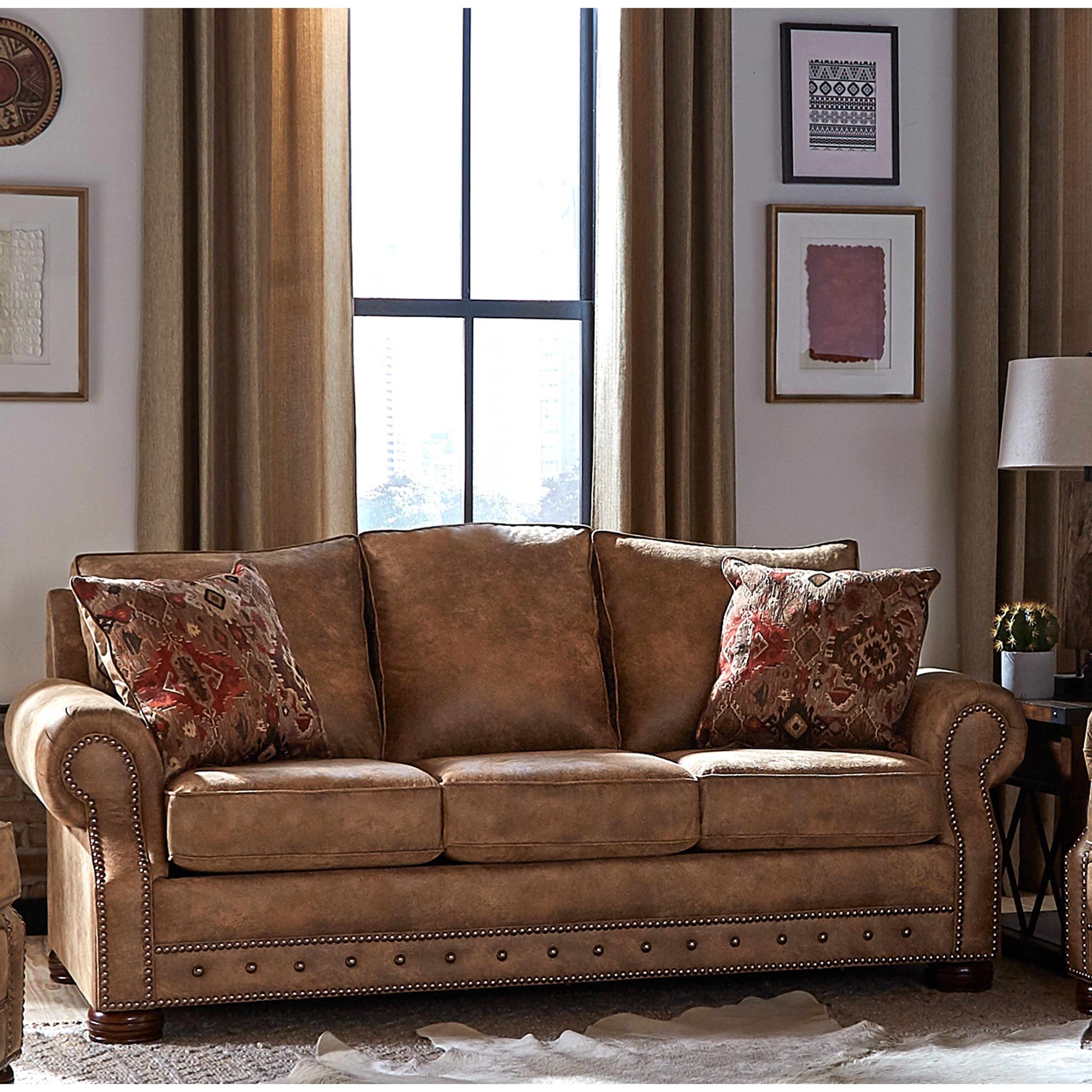 Made In Usa Rancho Rustic Brown Buckskin Fabric Sofa