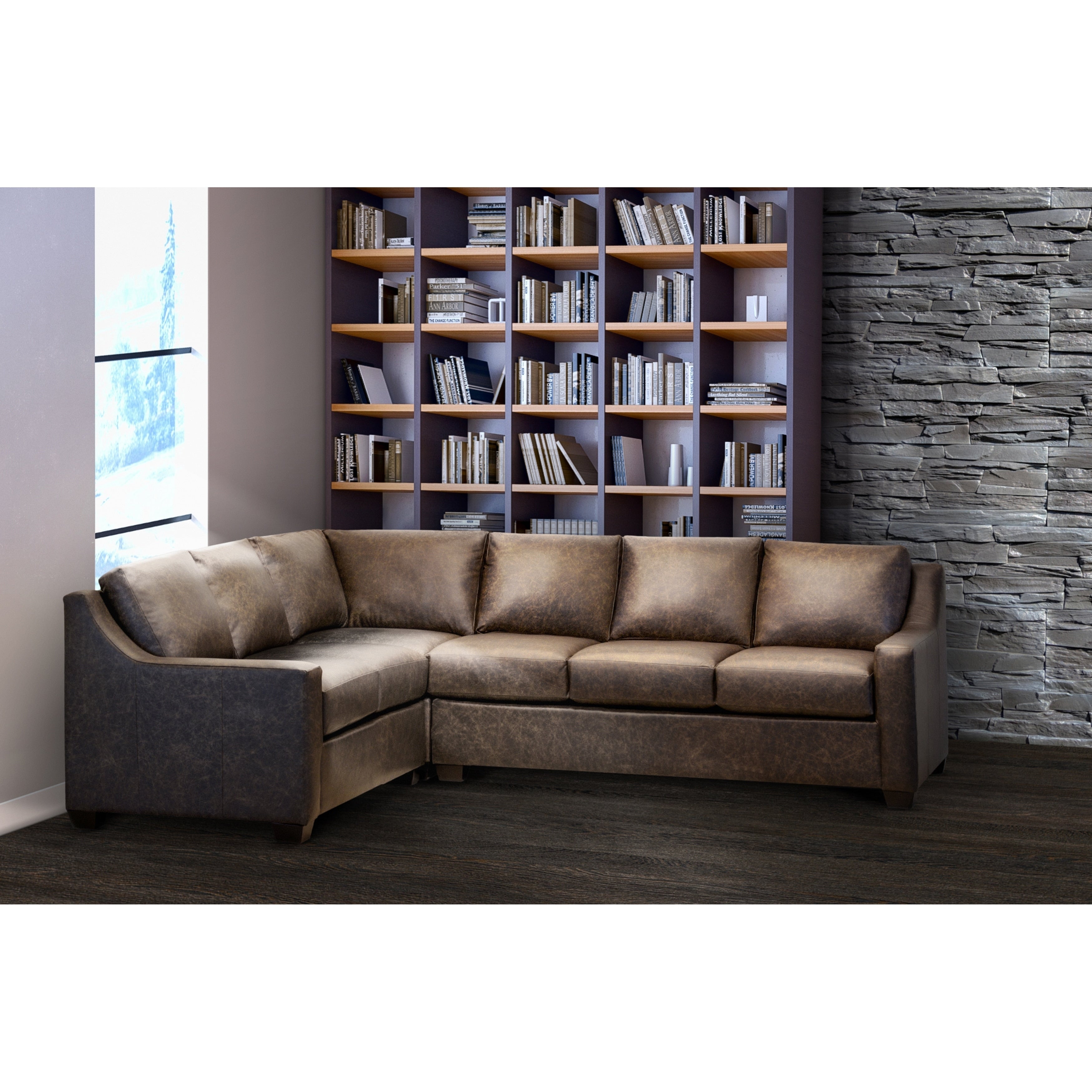Made In Usa Sandler Distressed Brown Top Grain Leather Sectional Sofa