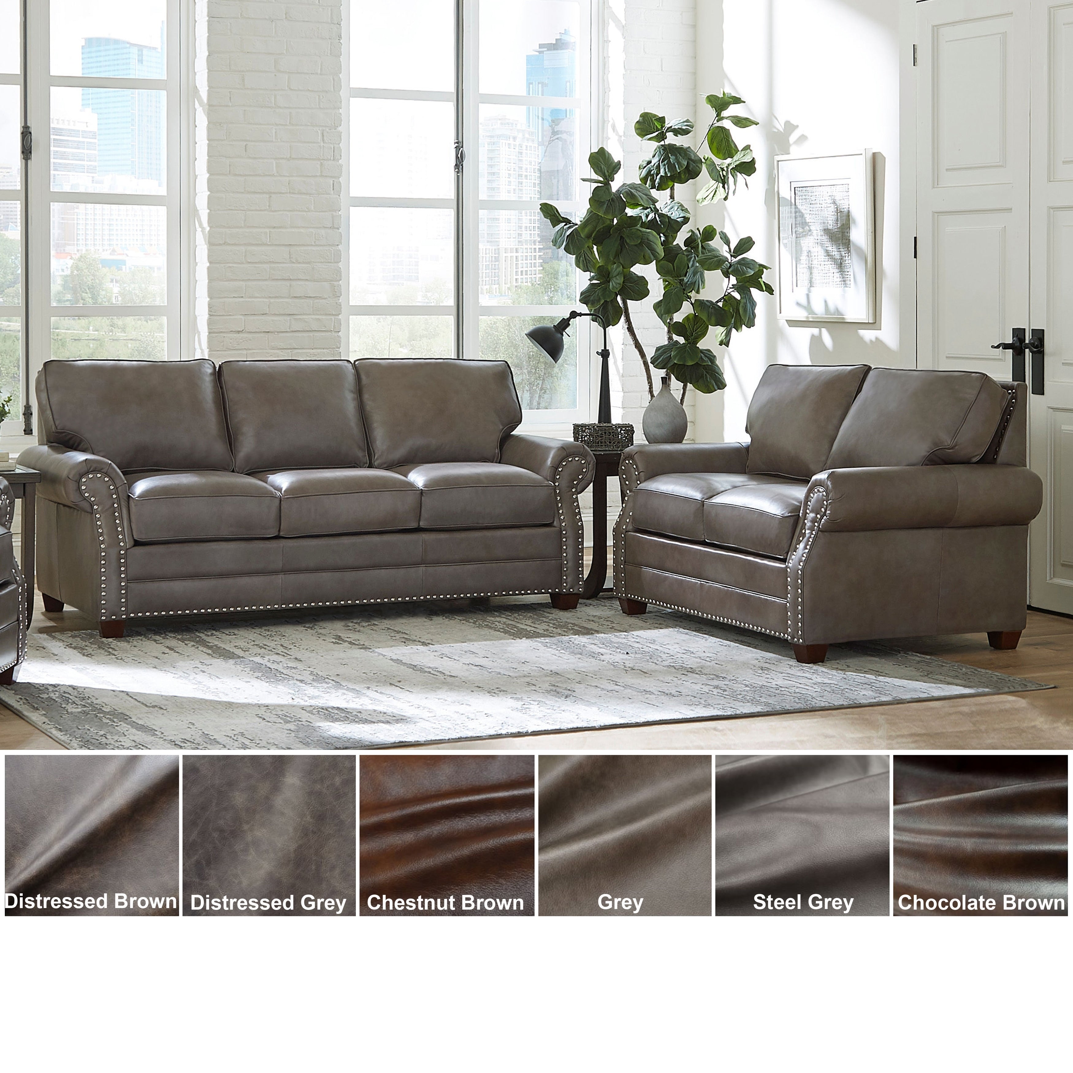 Made In Usa Vernon Top Grain Leather Sofa And Loveseat