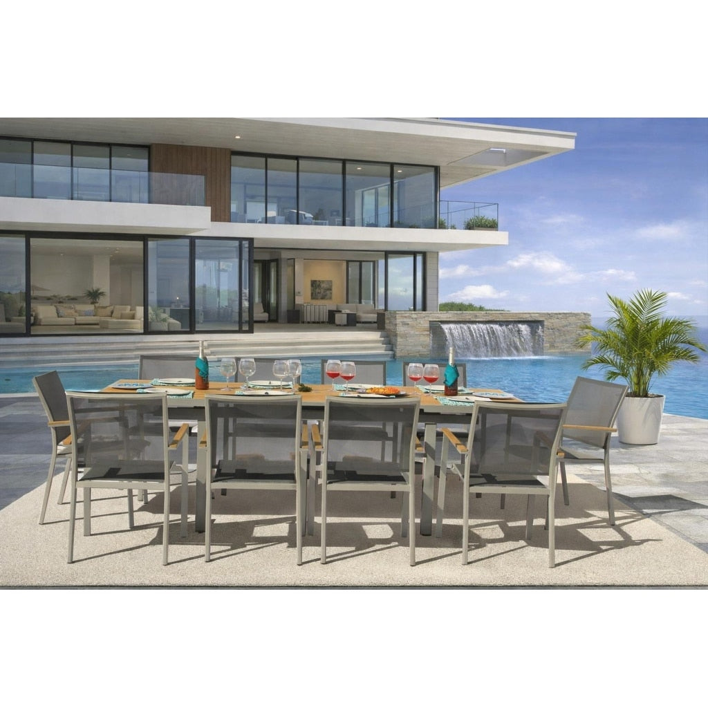 Madeira Grey Seagull 11 Piece Aluminum Outdoor Dining Set With Sling Set In Pewter N A