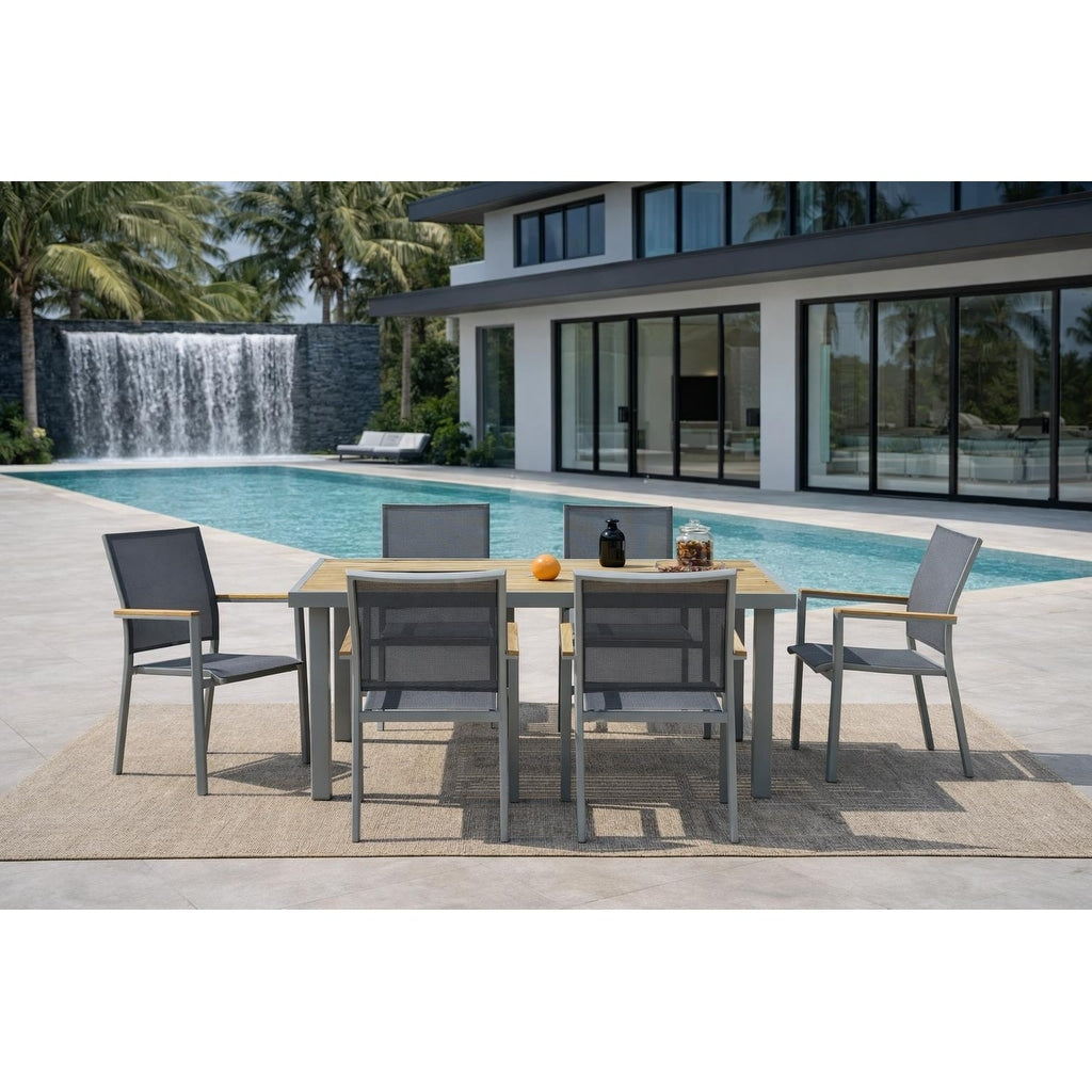 Madeira Grey Seagull 7 Piece Aluminum Rectangular Outdoor Dining Set With Sling Set In Pewter N A
