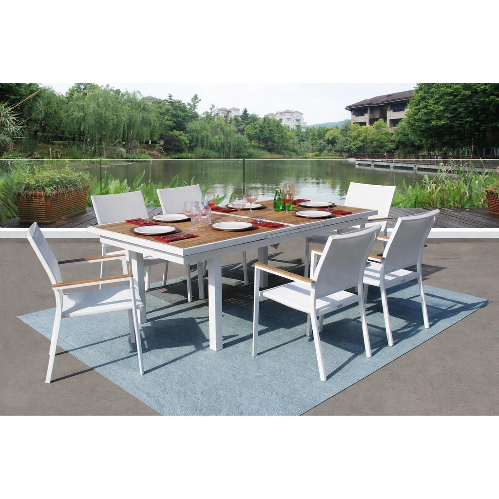 Madeira White 7 Piece Aluminum Outdoor Dining Set With Sling Set In White N A