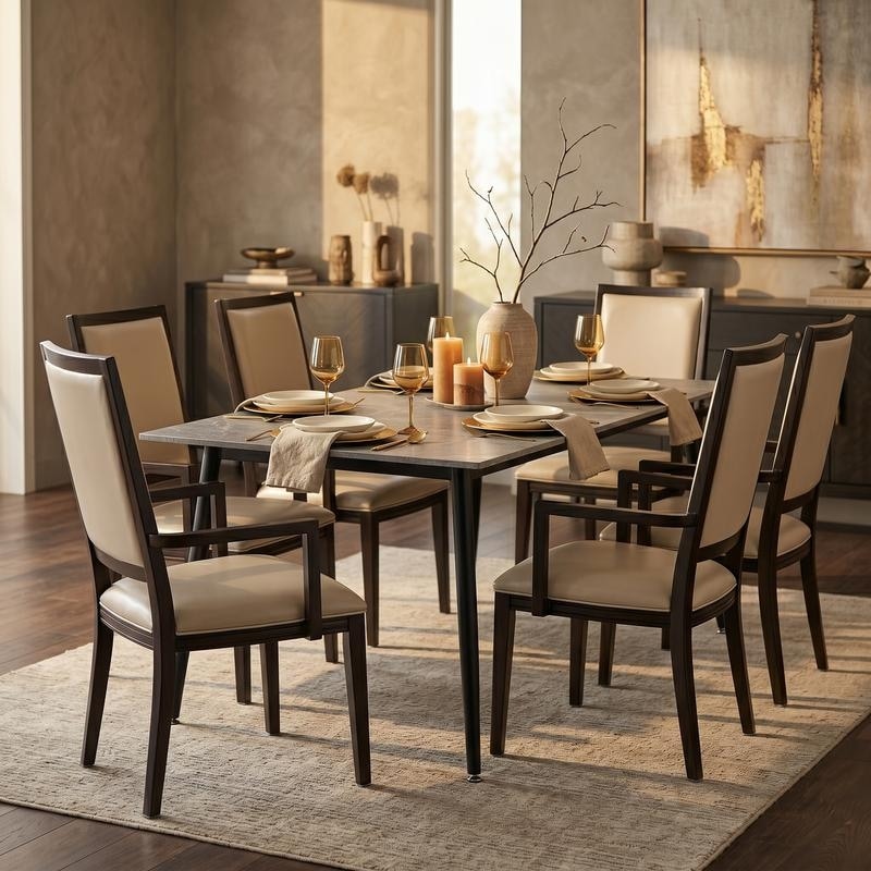 Madera Modern High Back Dining Chair Wood Look Aluminum Frame With Faux Leather Seat Fully Assembled Arm Armless