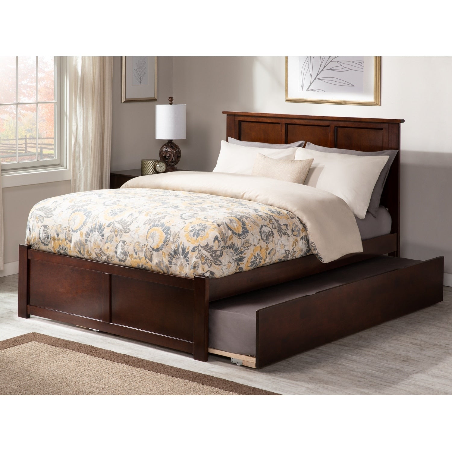 Atlantic Madison Walnut Flat Paneled Full Bed With Footboard And Urban Trundle
