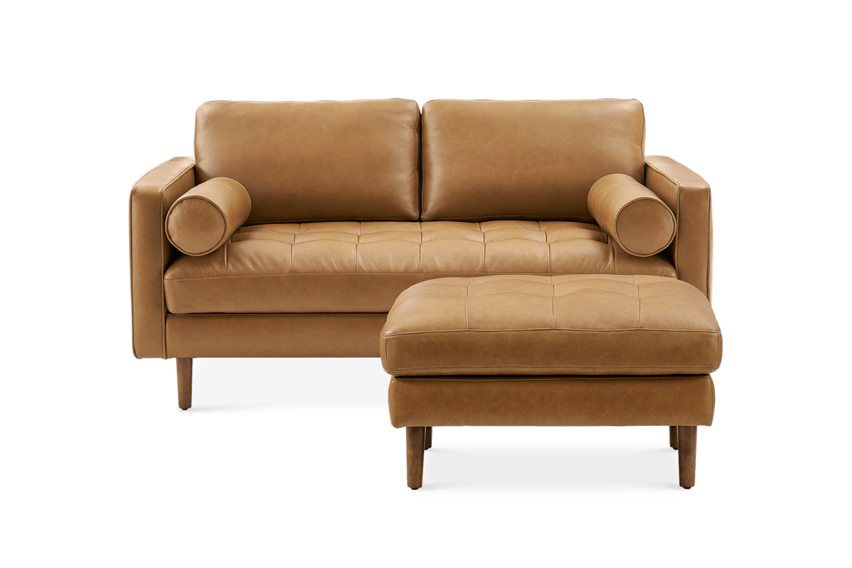 Madison Leather Loveseat with Ottoman