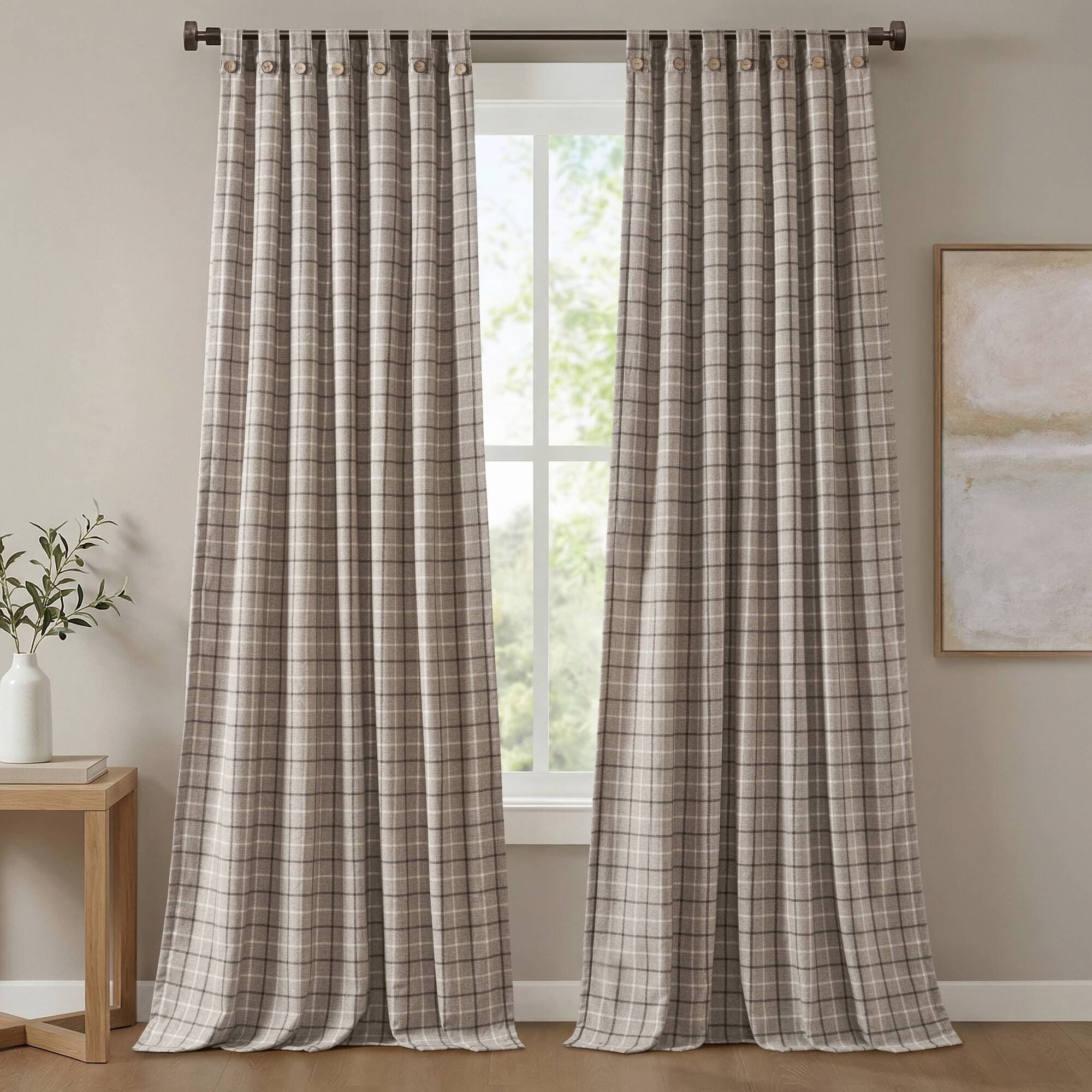 Madison Park Anaheim Plaid Rod Pocket And Front Tab Curtain Panel With Button And Fleece Lining