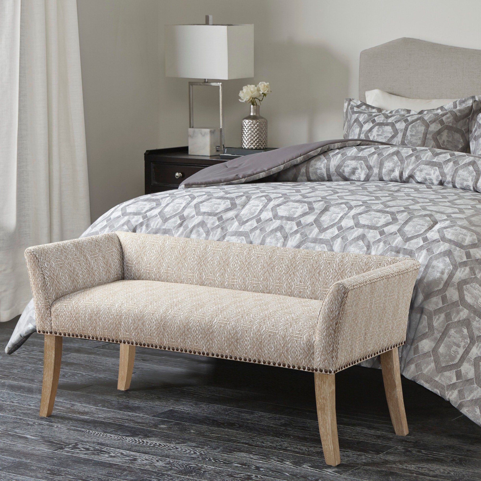 Madison Park Antonio Grey Upholstered Rectangle Accent Bench