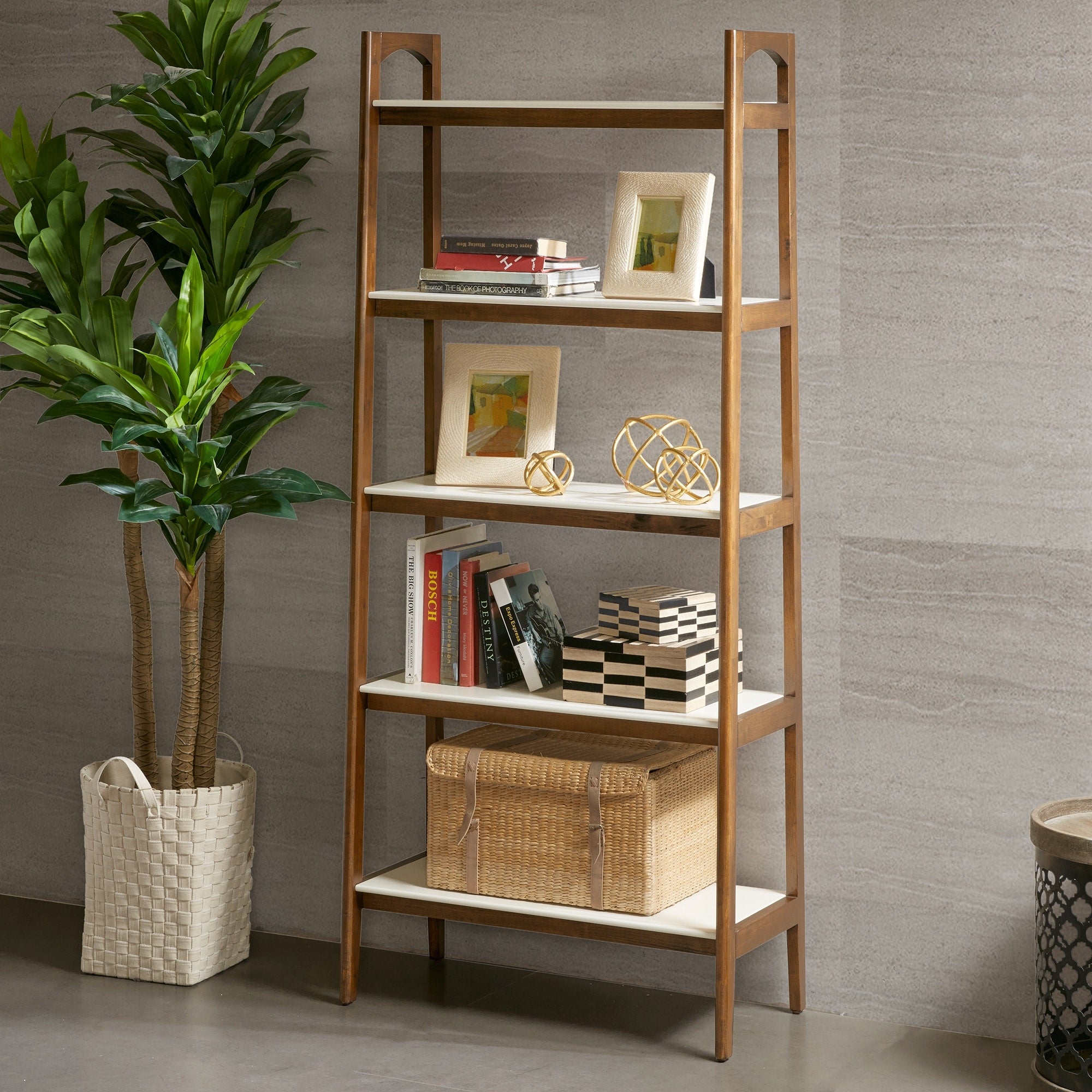 Madison Park Avalon Pecan Cream White Bookcase 32 W X 16 D X 74.13 H