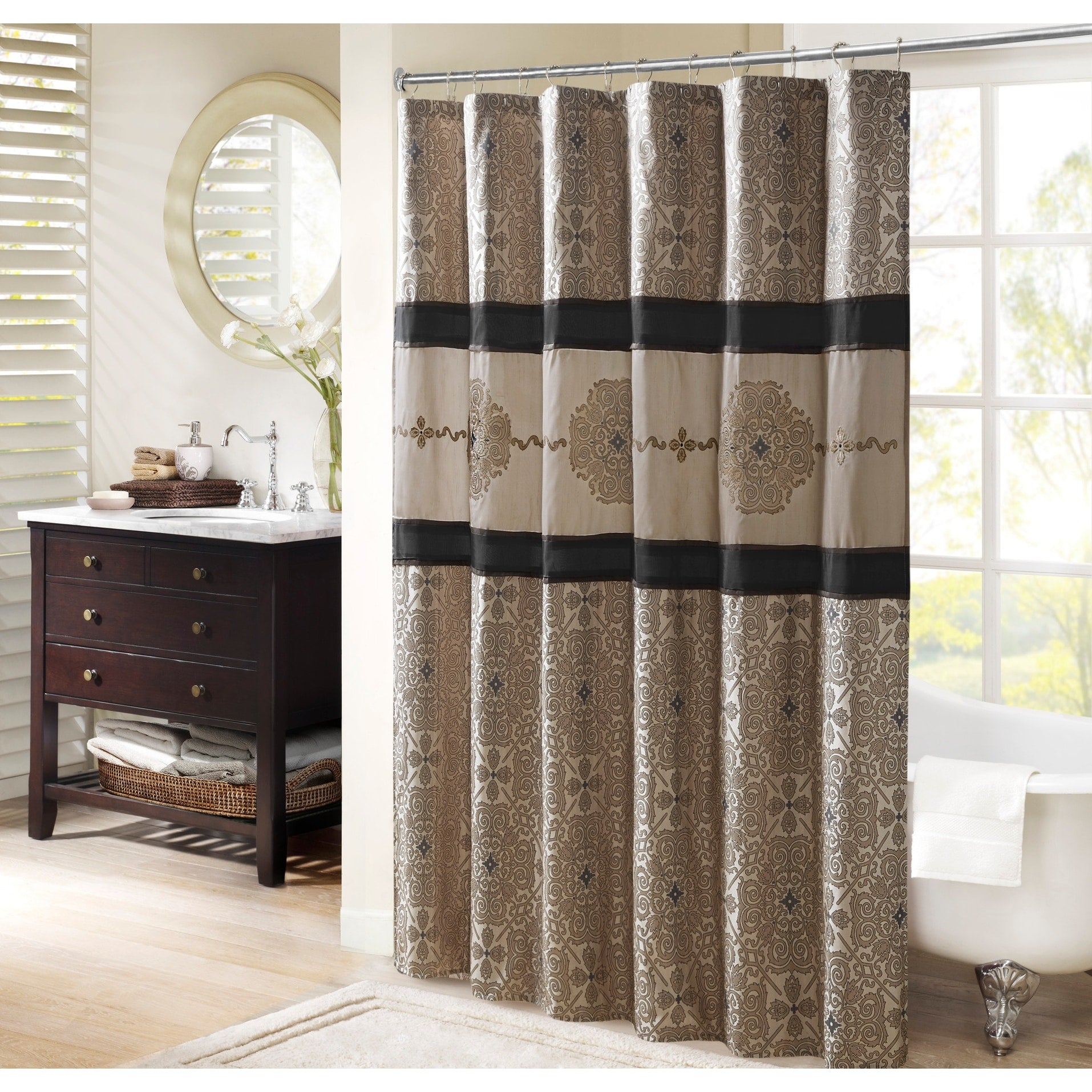 Madison Park Blaine Red Jacquard Shower Curtain With Embroidery