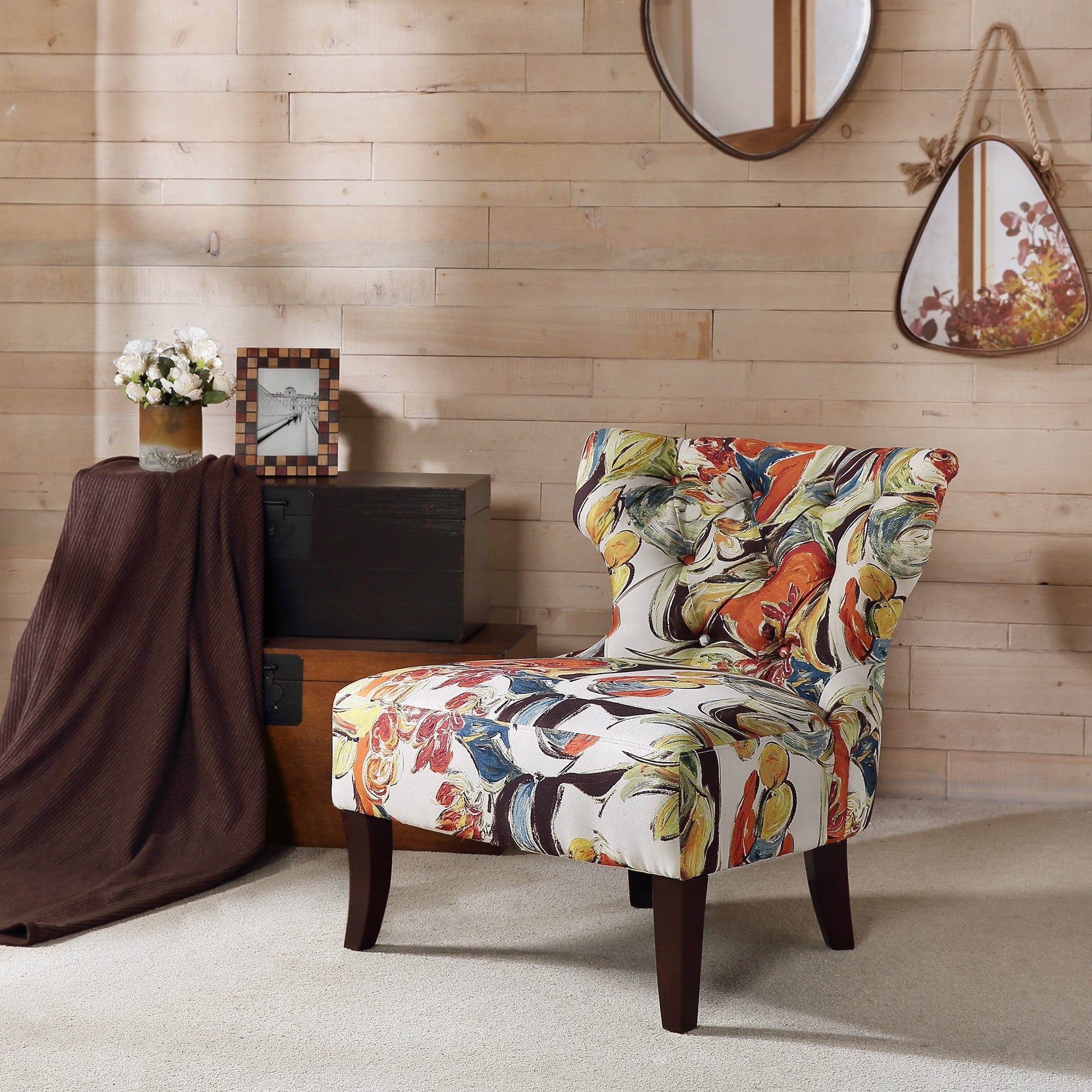 Madison Park Bree Multi Hourglass Tufted Armless Chair 29 W X 32.25 D X 31 H