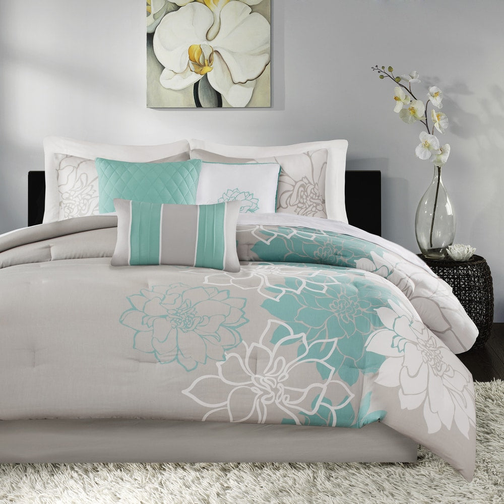 Madison Park Brianna Blue Cotton 7 Piece Comforter Set