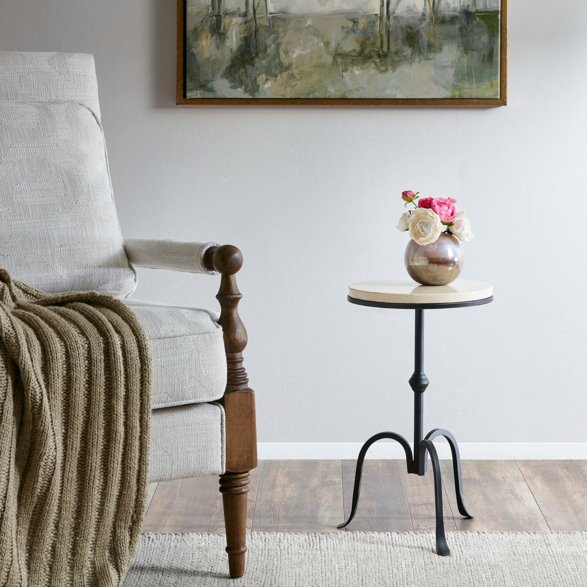 Madison Park Bunker Black Accent Table Dia.12 X 20 H