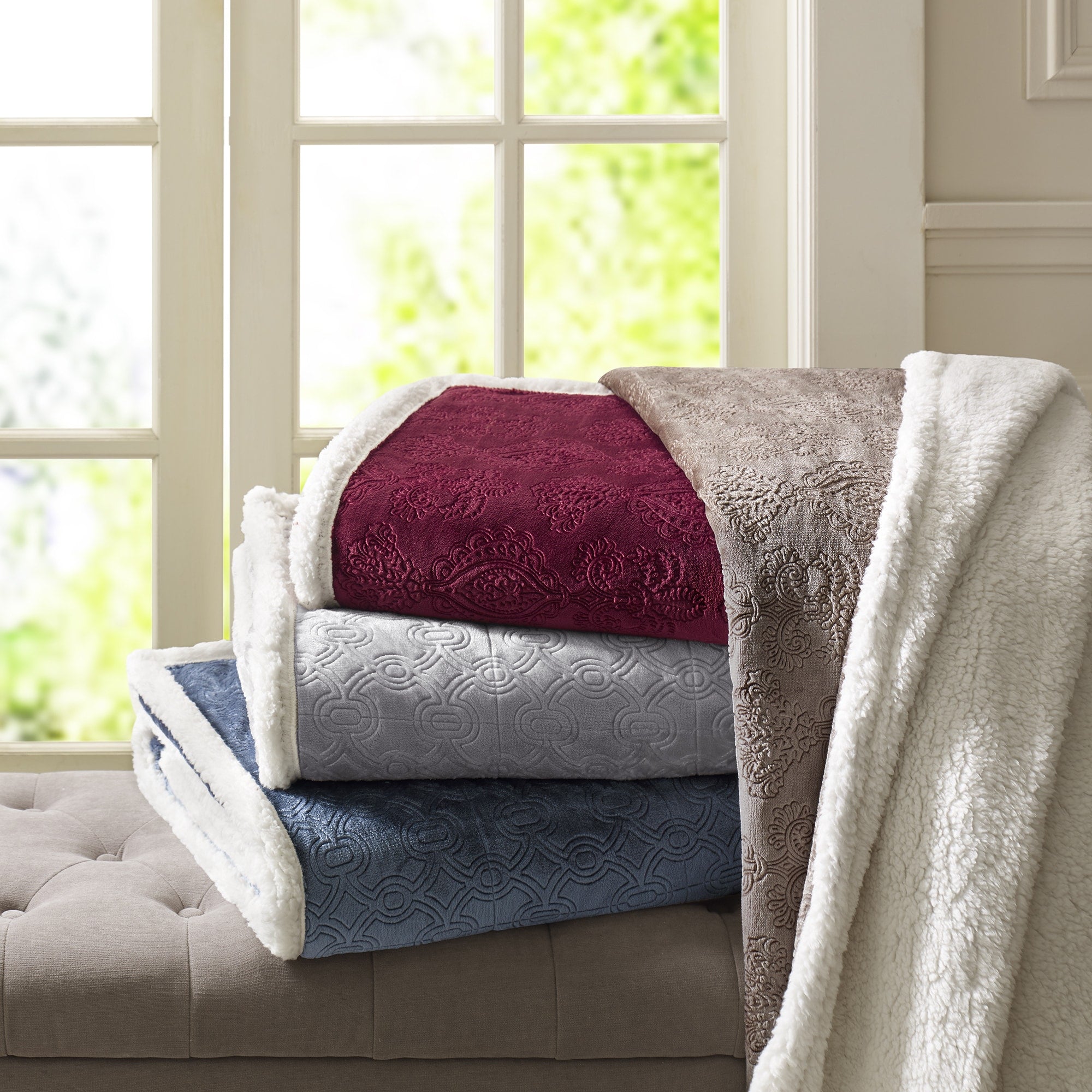 Madison Park Celia Oversized Textured Plush Berber Throw 4 Color Options