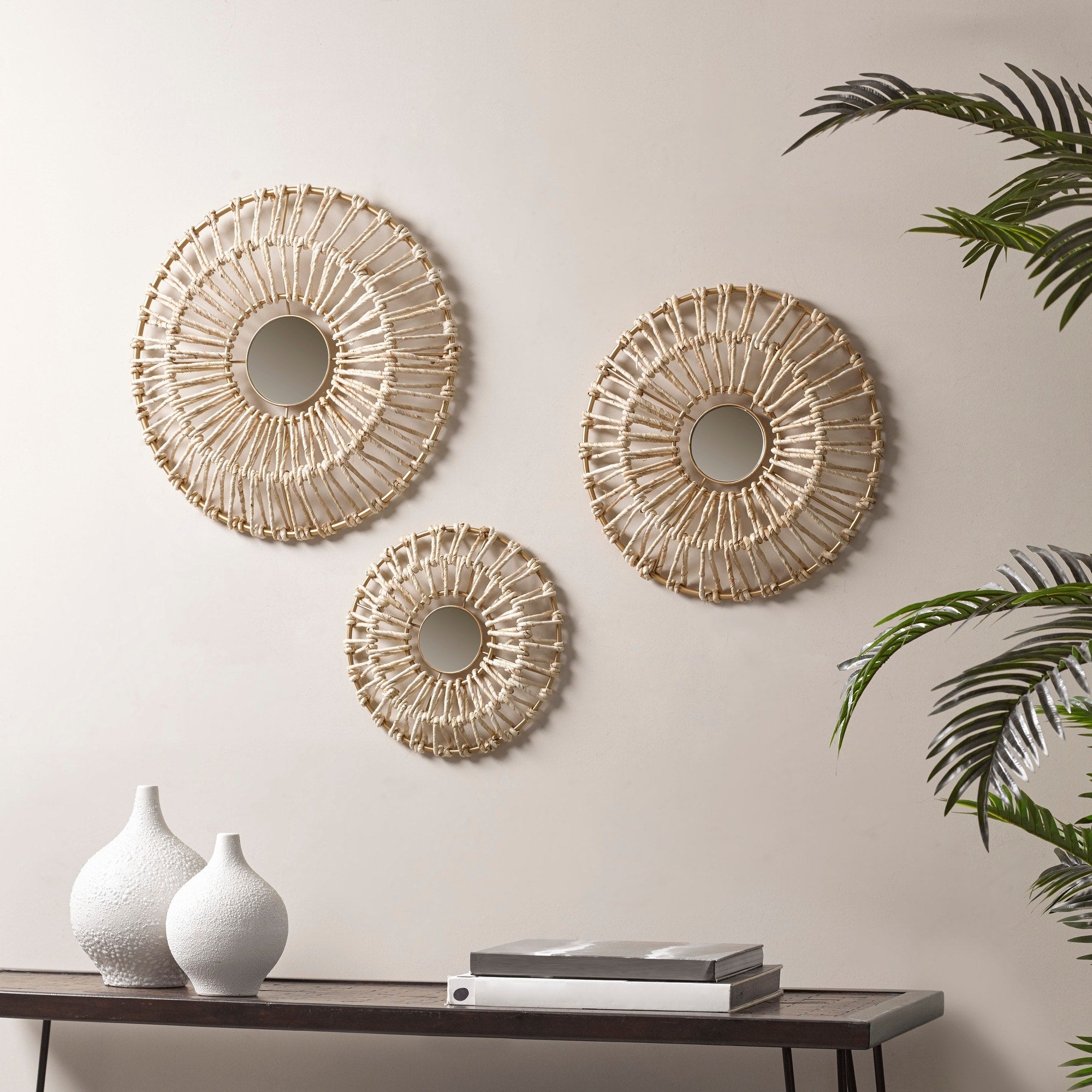 Madison Park Ella Neutral Corn Leaves Wrapped Metal Wall Decor 3 Piece Set