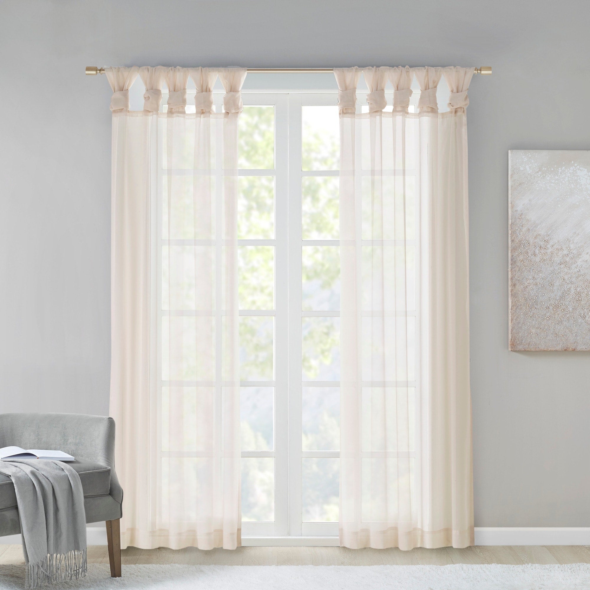 Madison Park Elowen White Twist Tab Voile Sheer Curtain Panel Pair