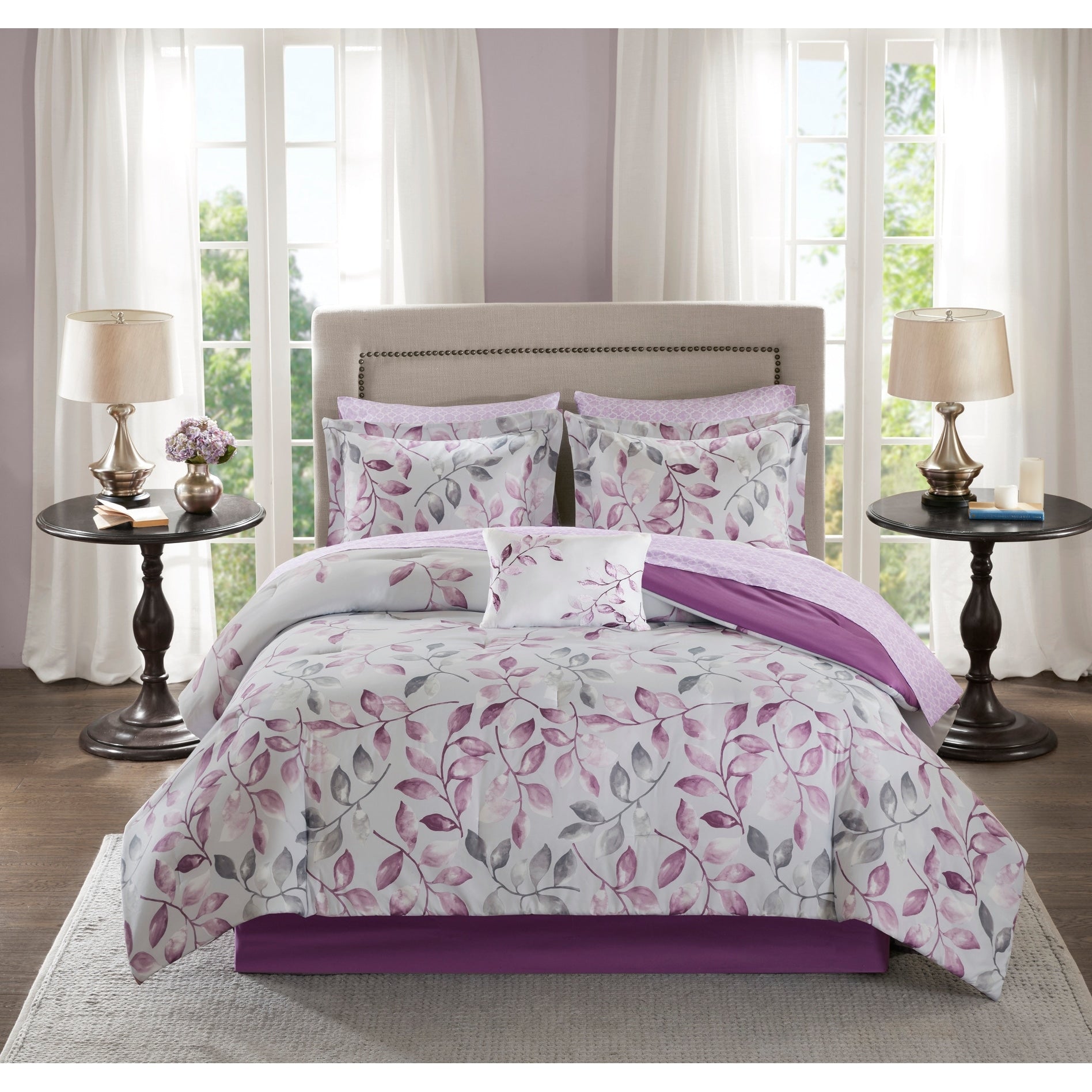 Madison Park Essentials Eden Purple Printed Complete Comforter And Cotton Sheet Set