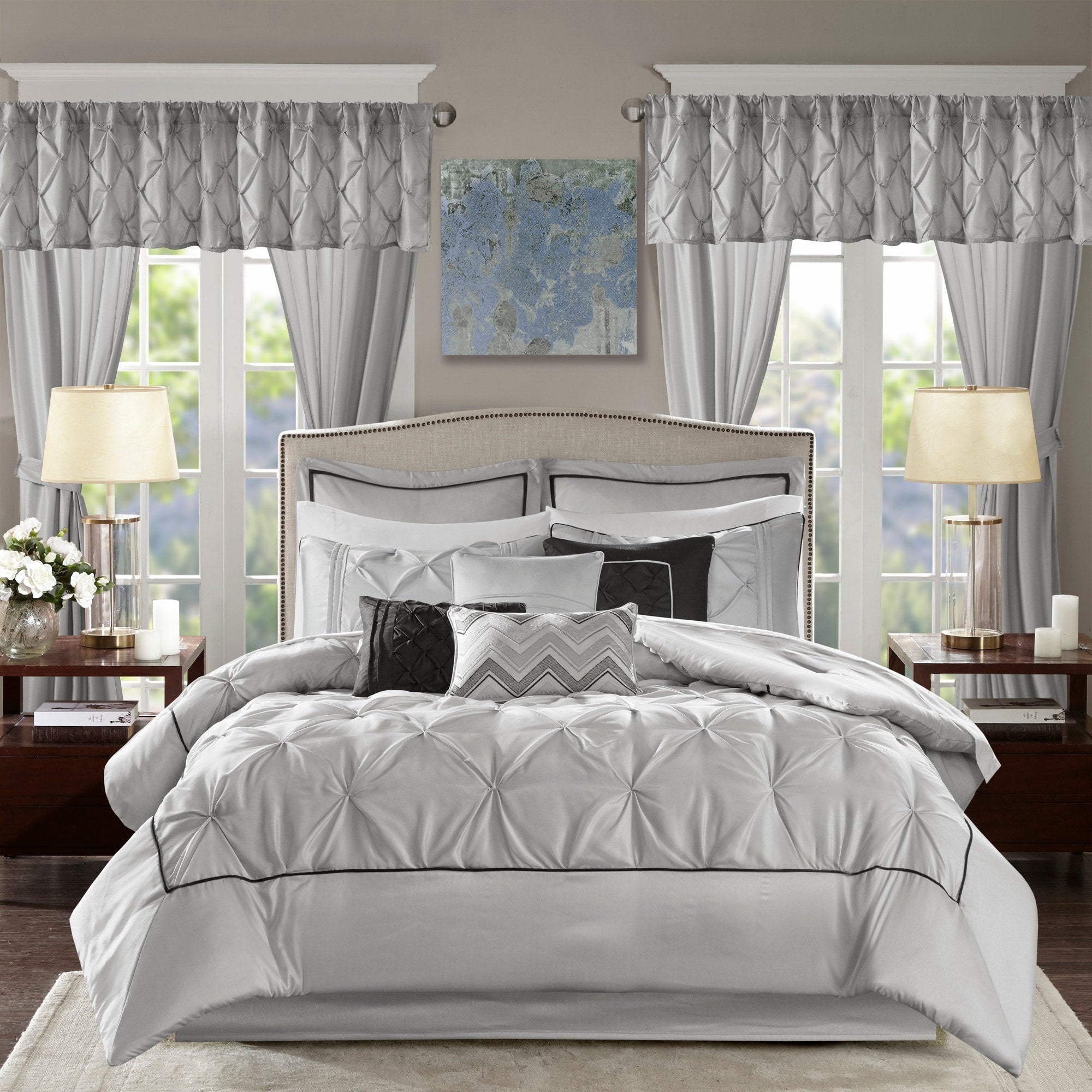 Madison Park Essentials Loretta Taupe 24 Piece Room In A Bag With Window Panels And Sheet Set
