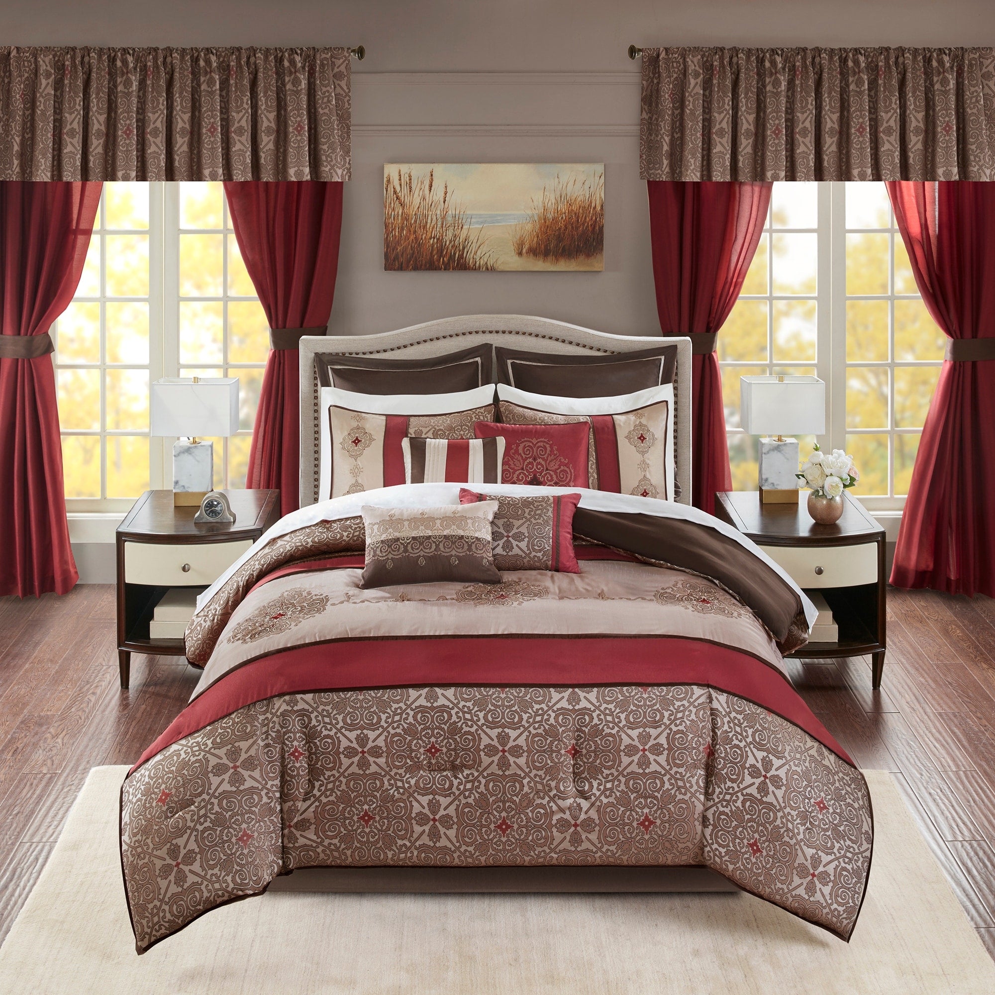 Madison Park Essentials Parker Red Jacquard Embroidered Pieced 24 Piece Room In A Bag