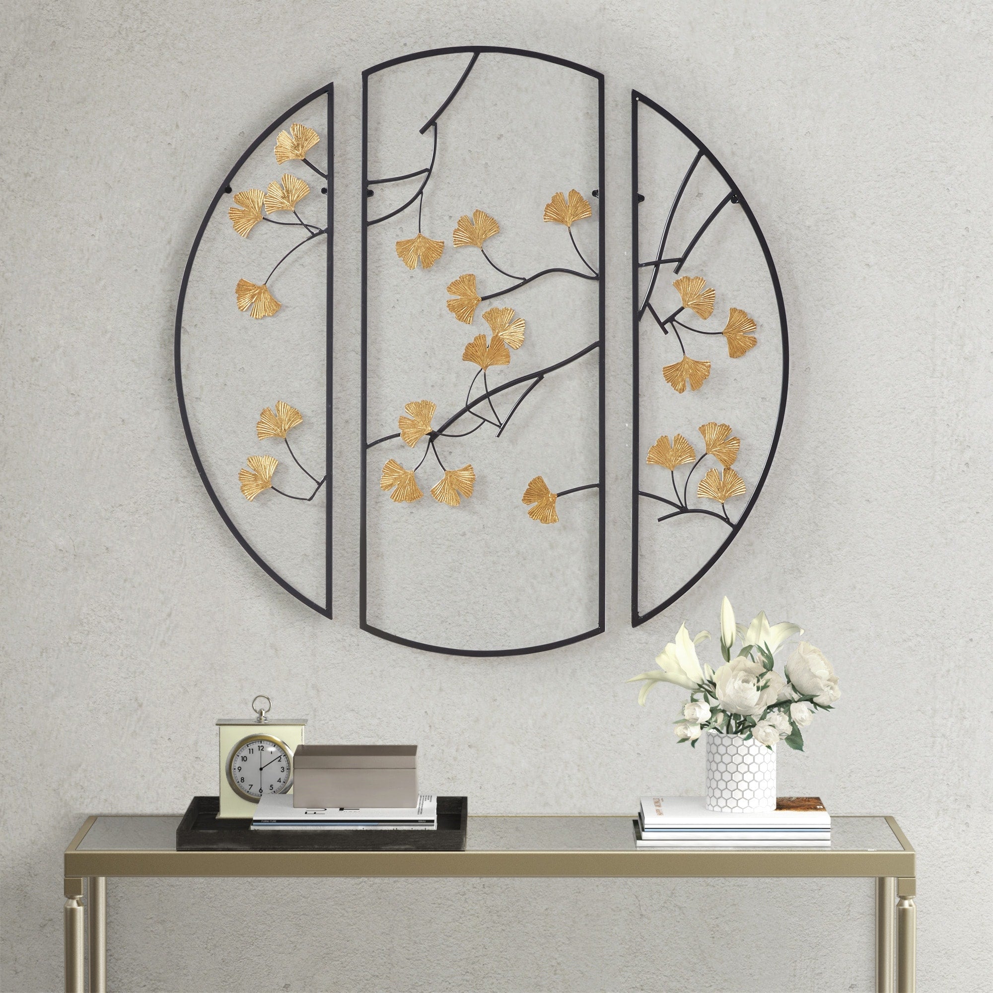 Madison Park Golden Gingko Leaves Black Gold Metal Wall Decor 3Pc Set