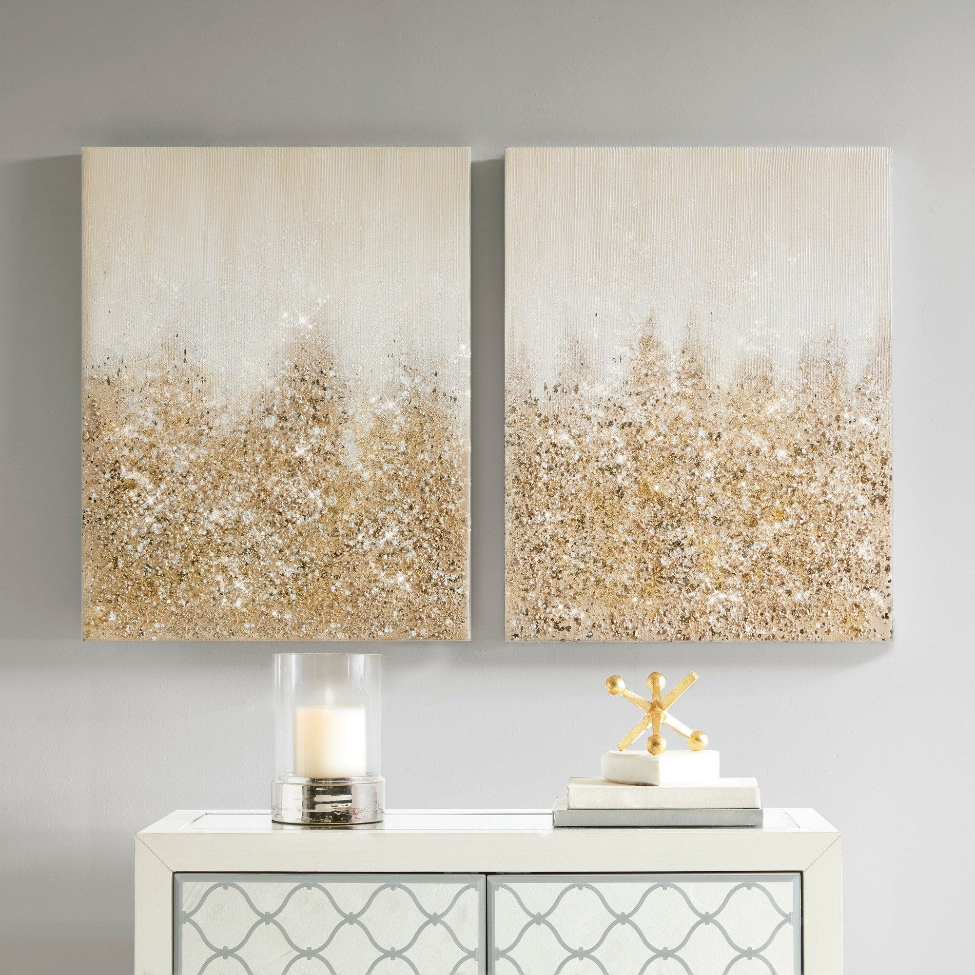Madison Park Golden Glimmer Gold 100 Percent Hand Brush Embellished Canvas Set Of 2