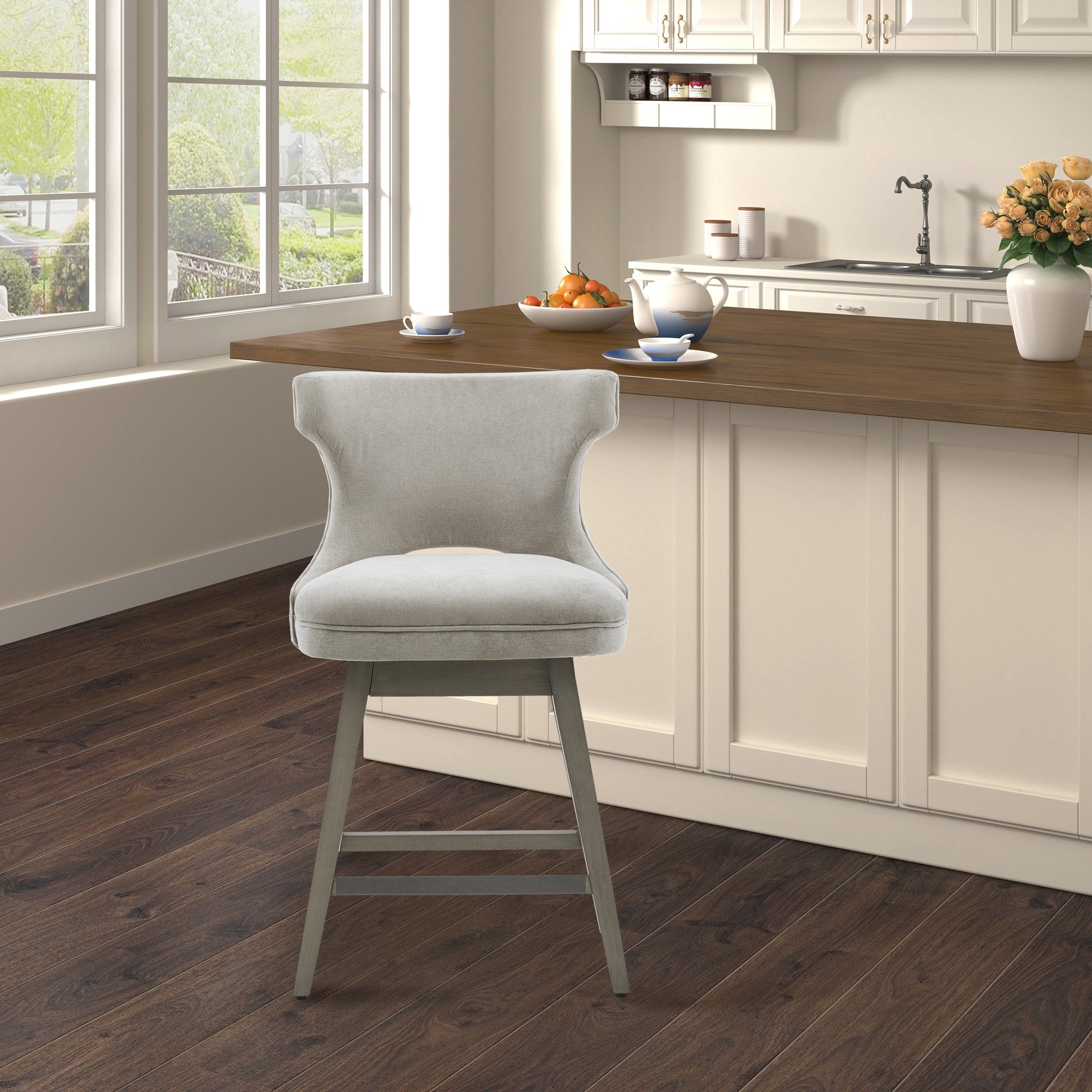Madison Park Janet Light Grey Swivel Counter Stool