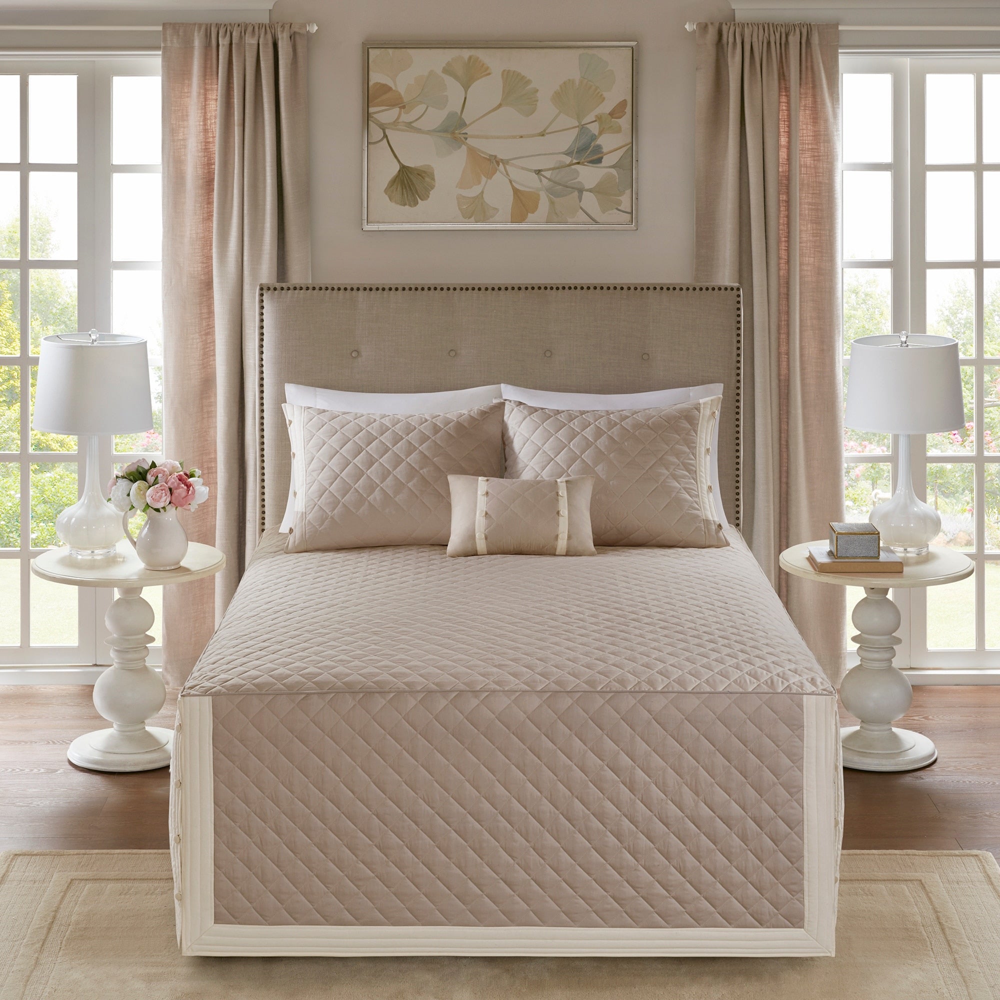 Madison Park Levine Khaki Cotton Percale Tailored 4 Piece Bedspread Set